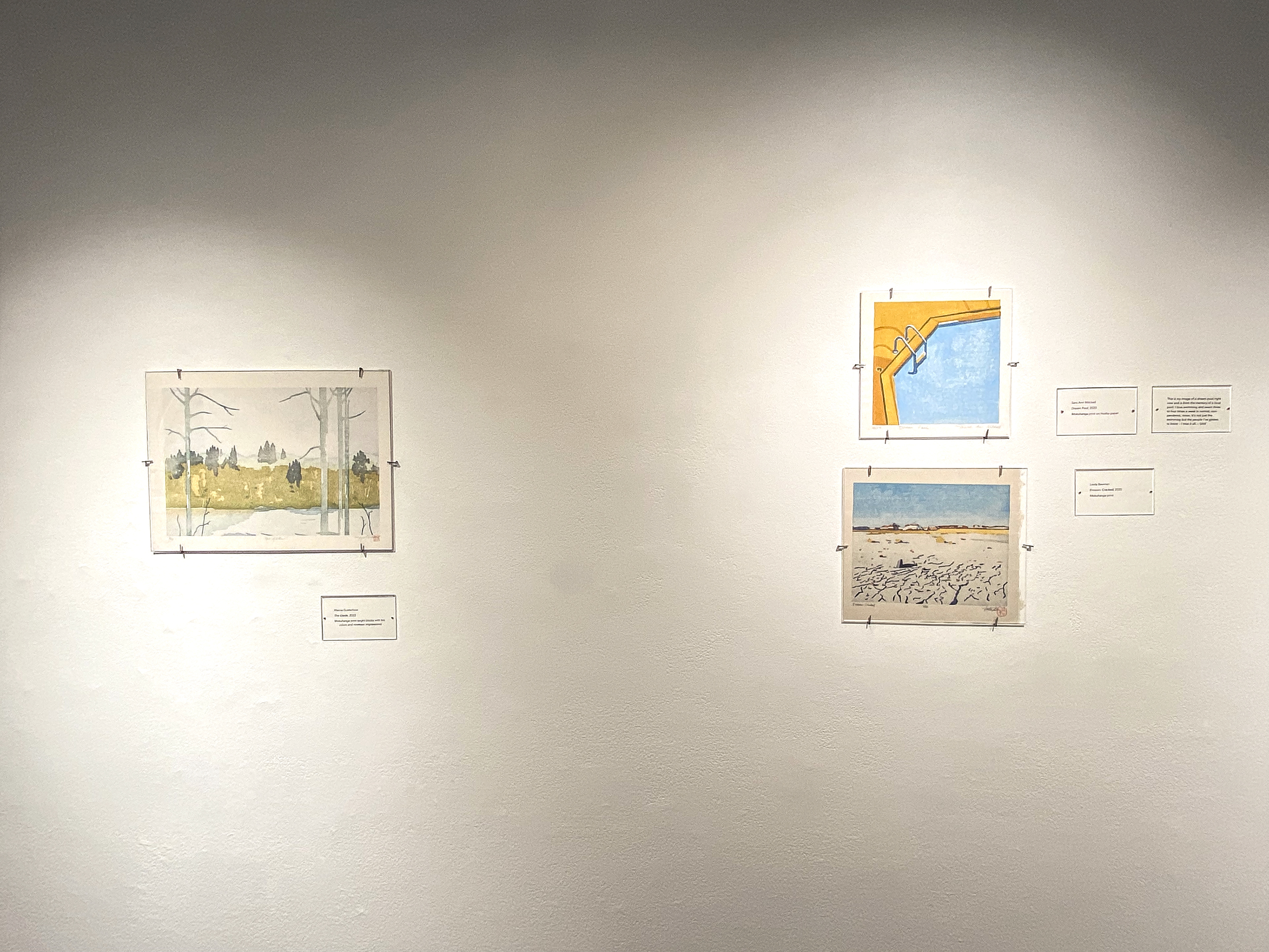 Marcia Guetschow, The Glade; Sarah Ann Mitchell, Dream Pool; Linda Beeman, Erosion: Cracked