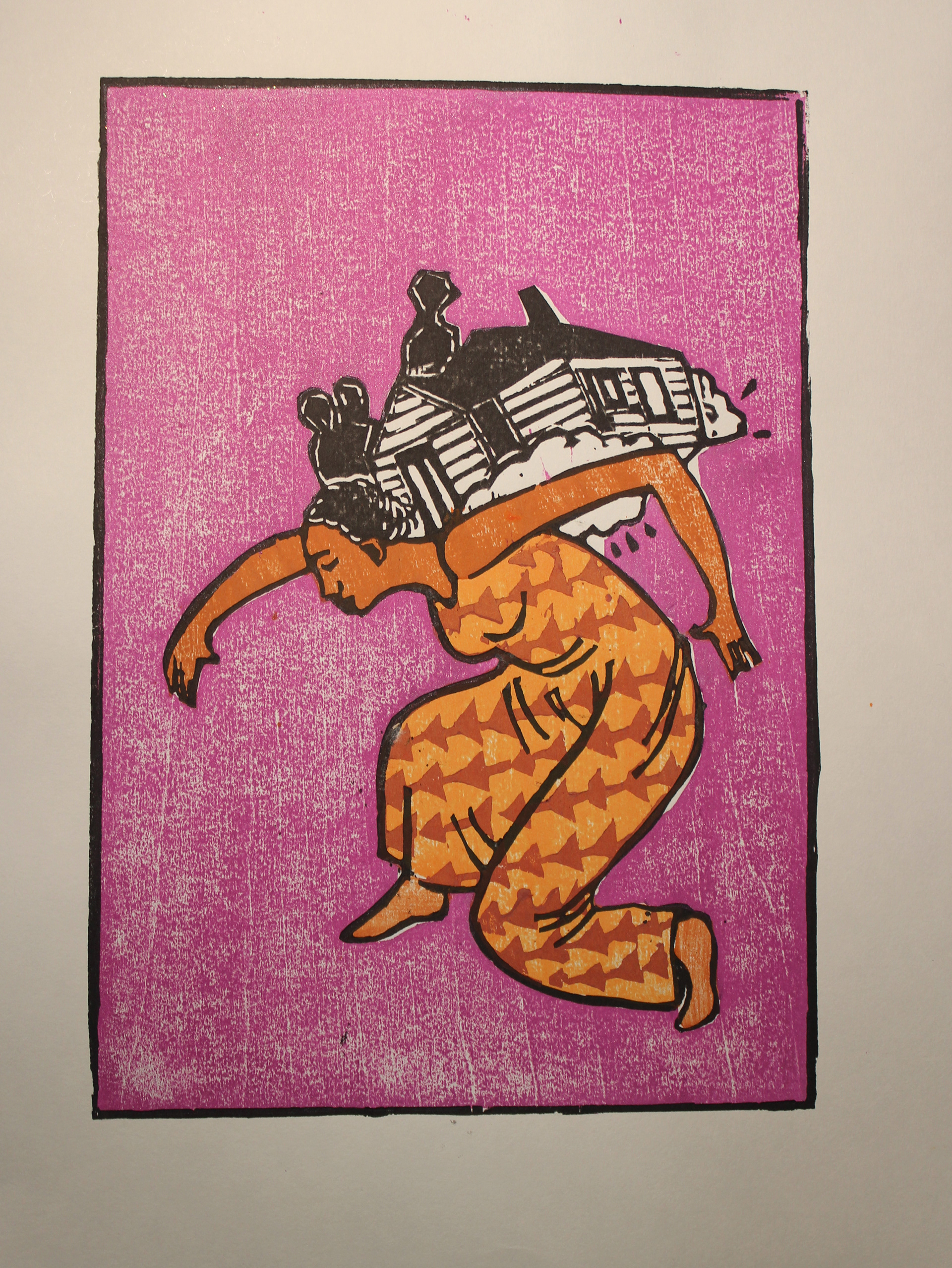 Jennifer Mack-Watkins, No Place Like Home, 9" x 12", mokuhanga, 2021