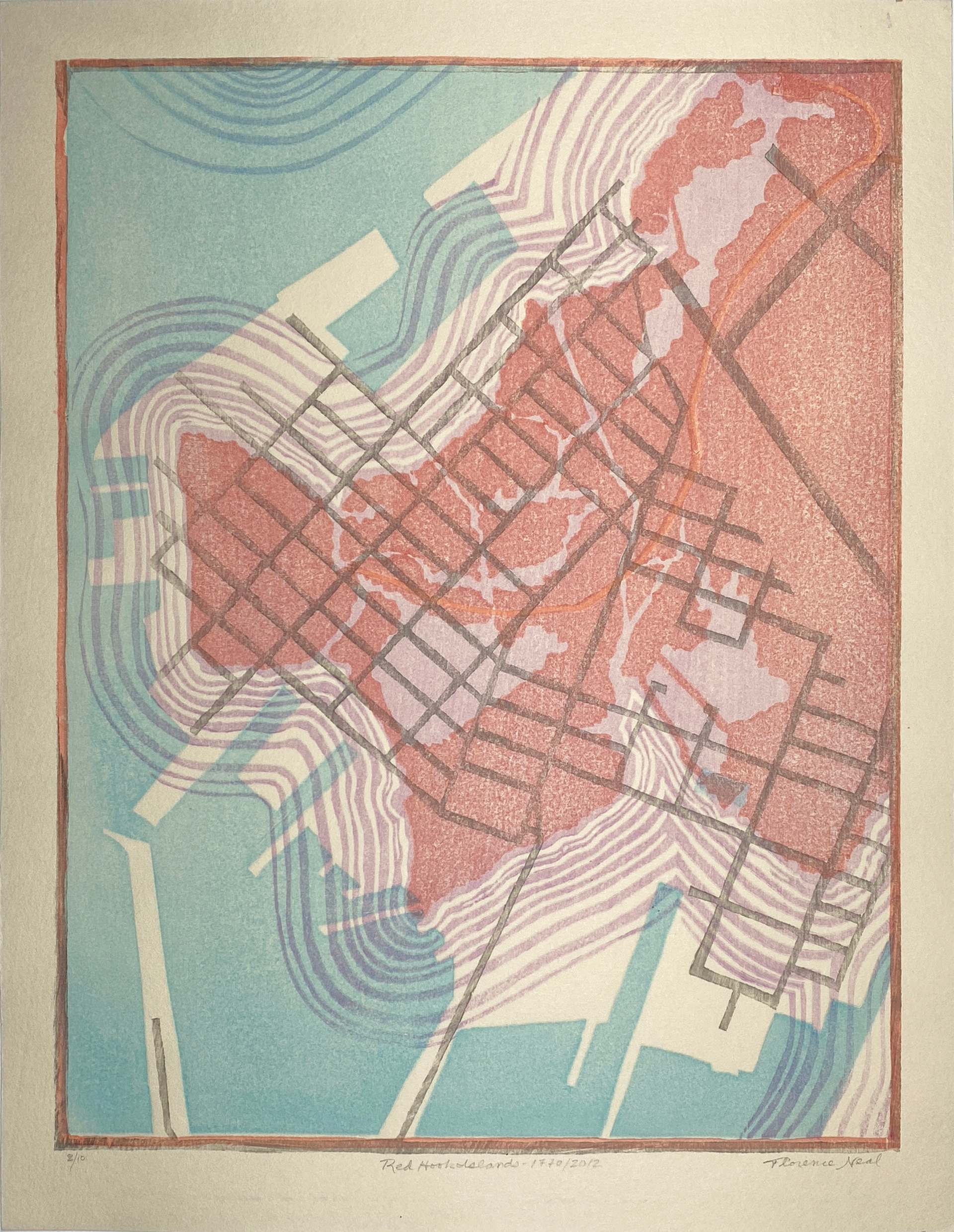 Florence Neal Red Hook Islands 1770/2012 14 1/8 x 10 7/8" mokuhanga