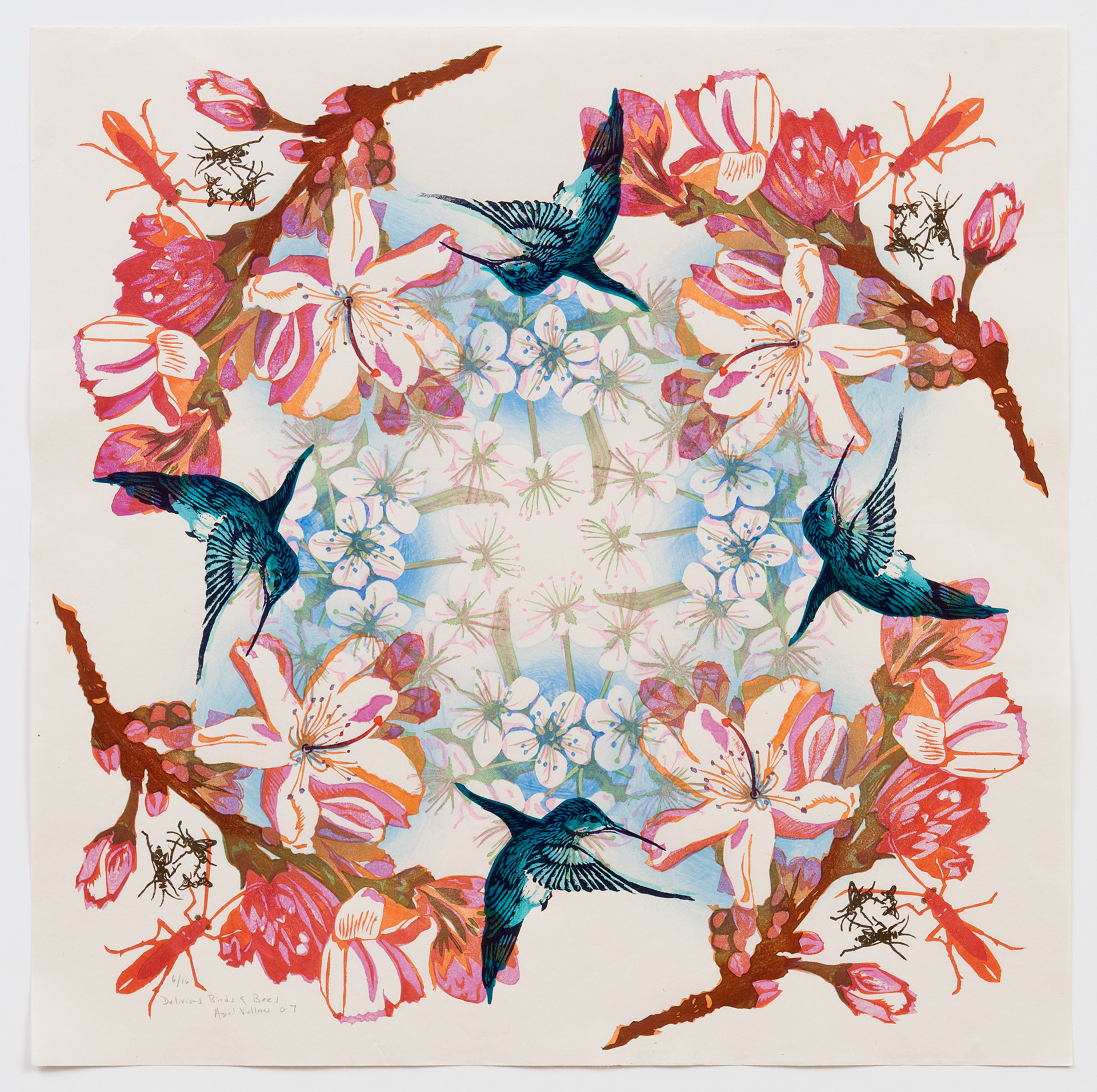 April Vollmer 2 Delirous Birds 2007 26 x 26” mokuhanga