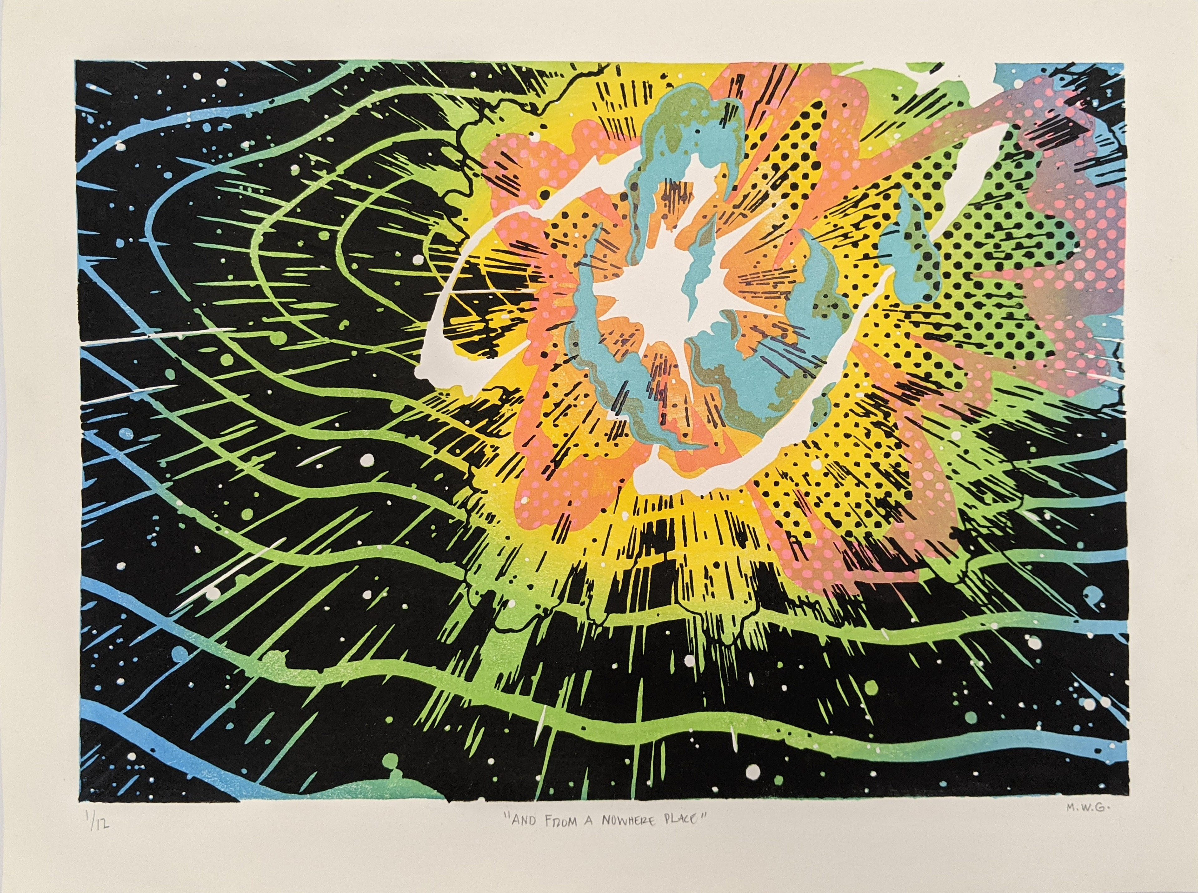 Matthew Willie Garcia, 2021 … and From a Nowhere Place 12 x 16 inches Mokuhanga