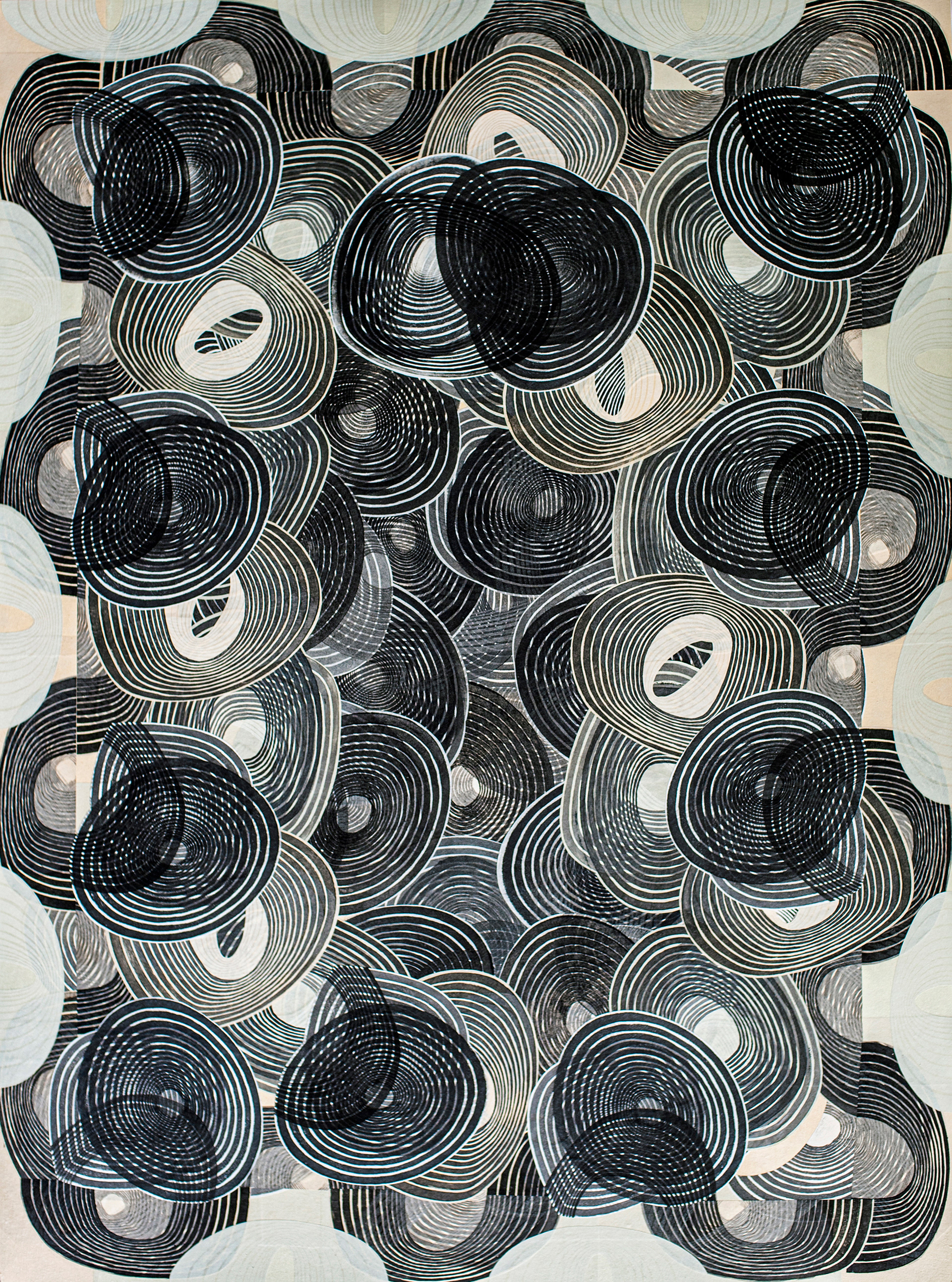 Patty Hudak Spirit of the Depths 2021 36” x 48” mokuhanga collage