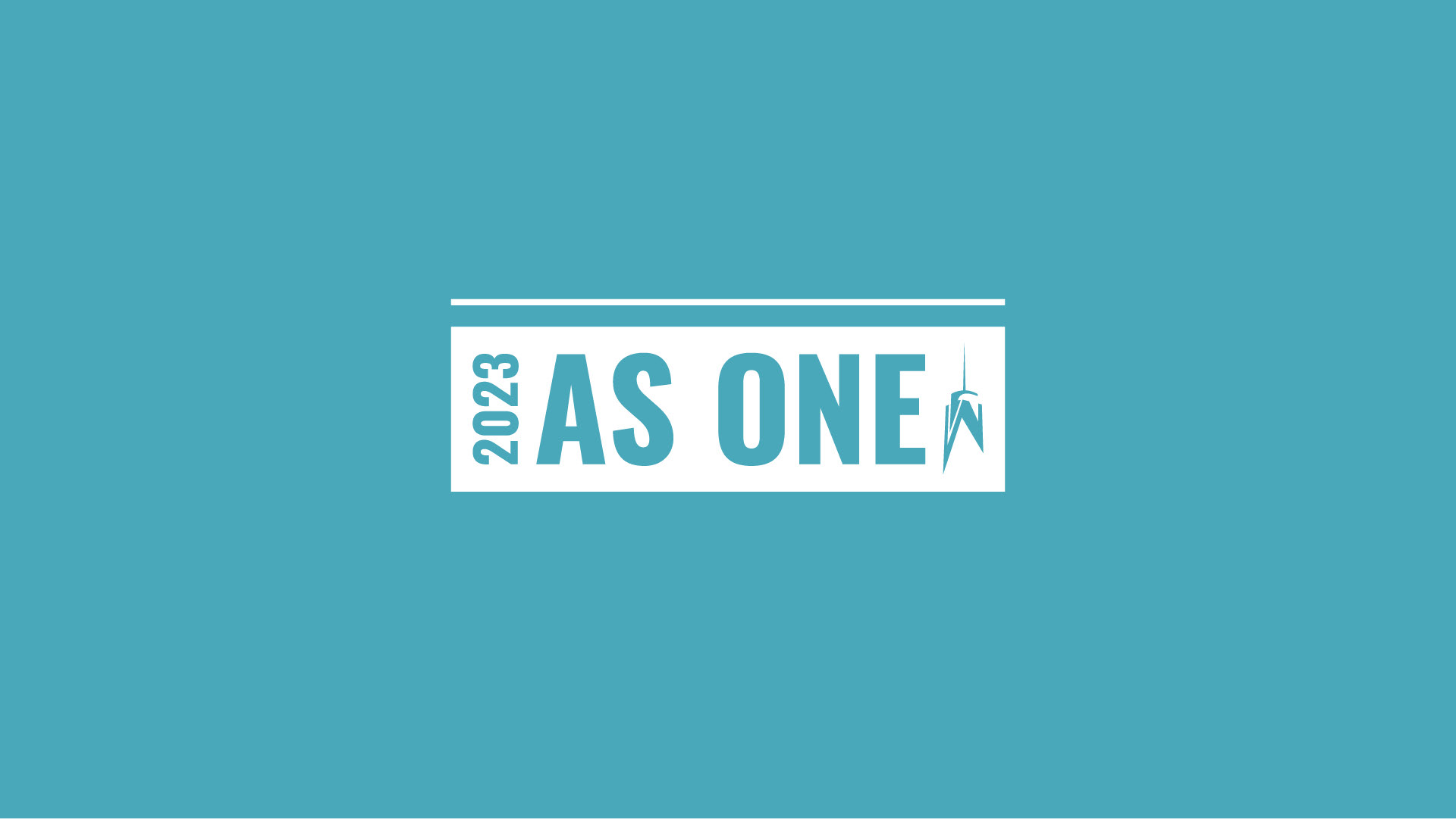 As One Wordmark horizontal blue text on white knockout with year and logo