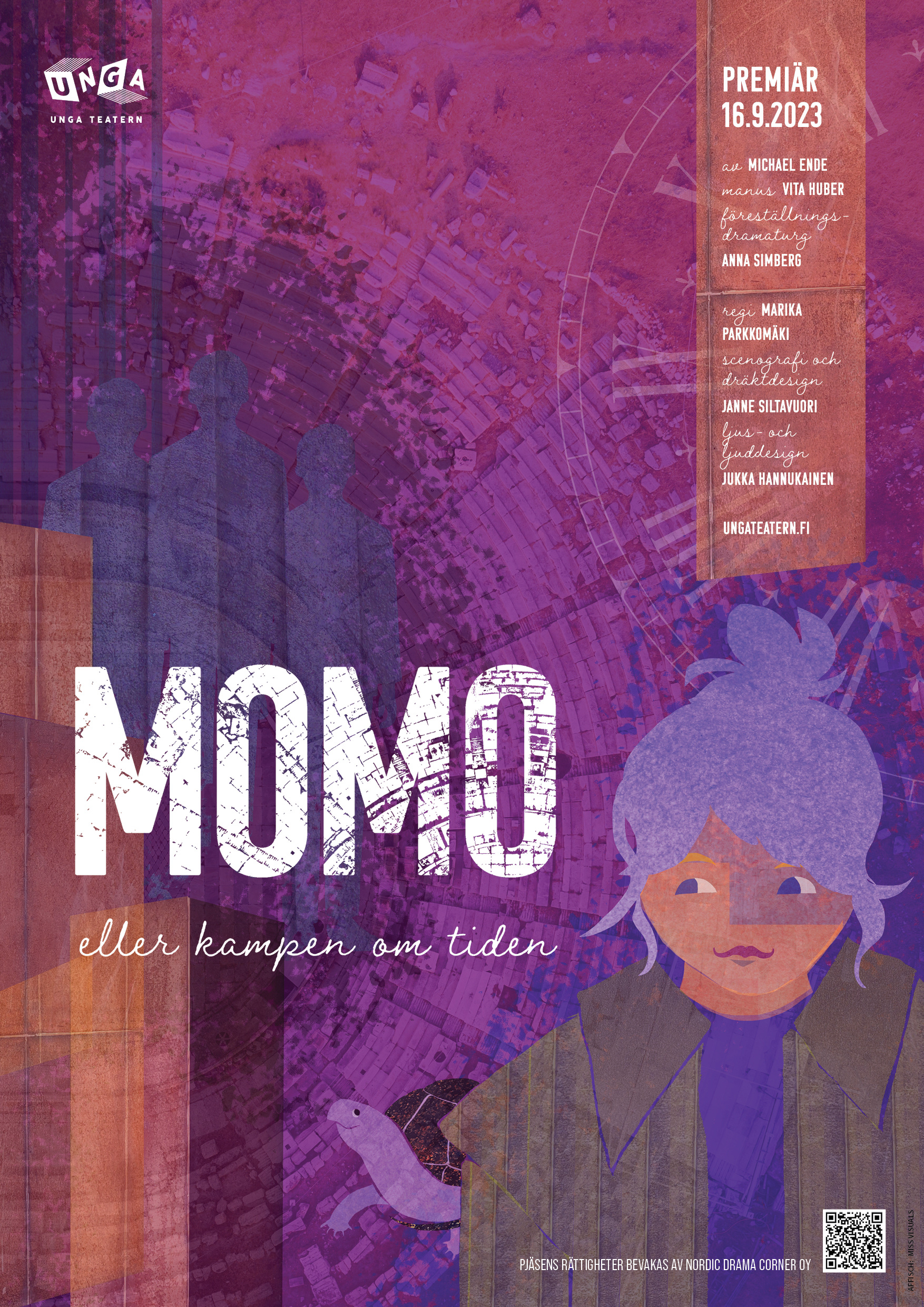 theatre poster with illustration to promote the play momo