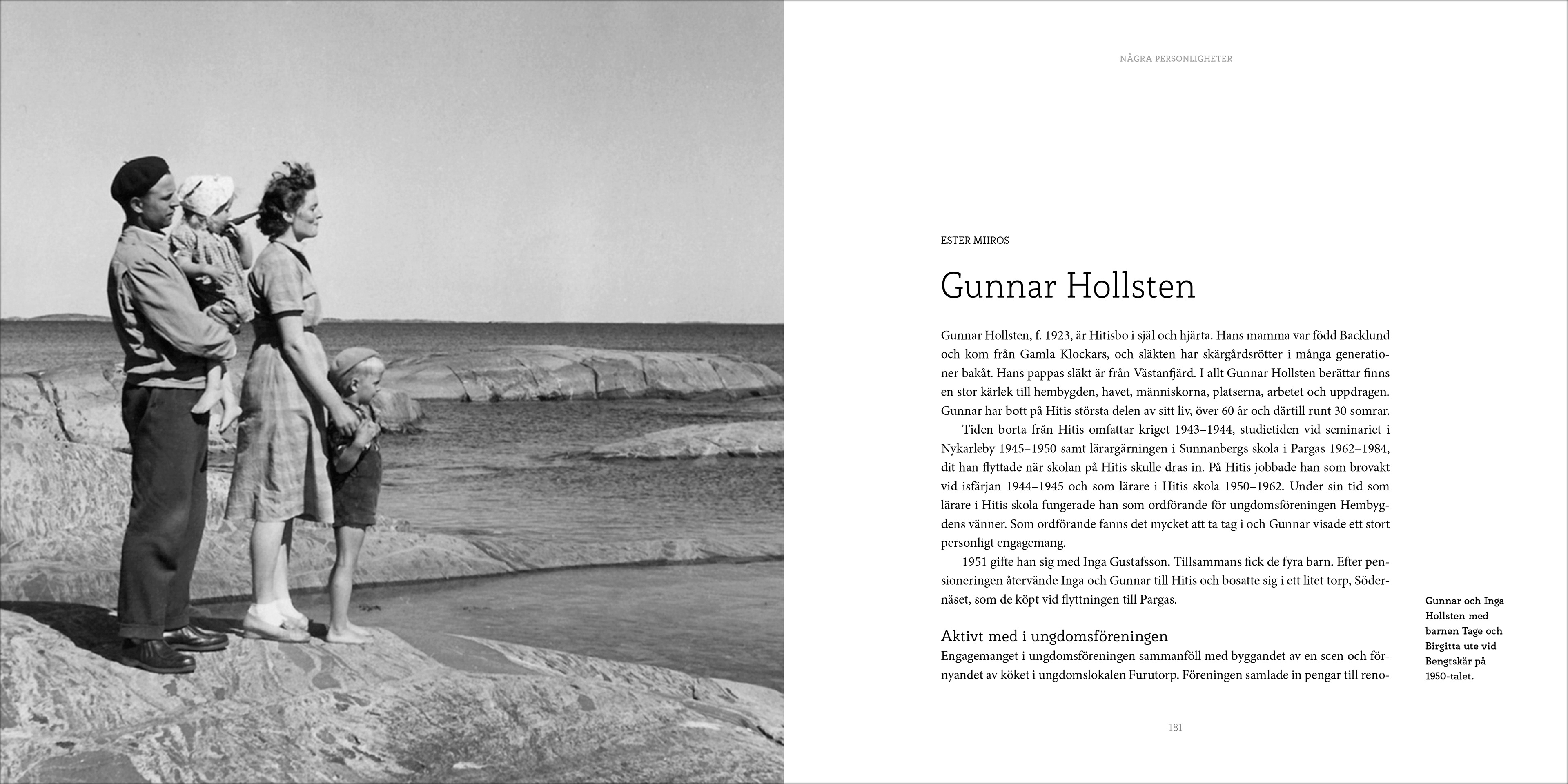 book spread with an old photo of a family looking at the sea