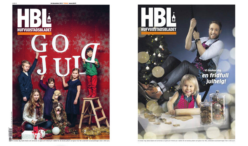 silly newsprint christmas covers with children