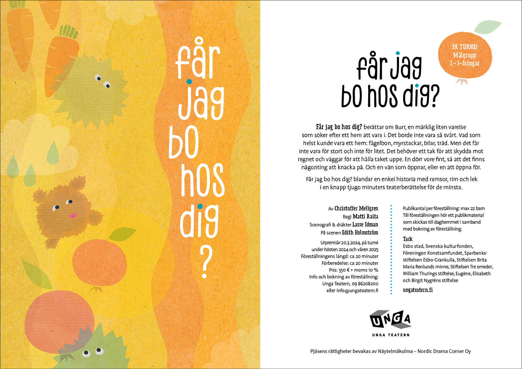 Lastenteatterin mainosesite iloisella kuvituksella