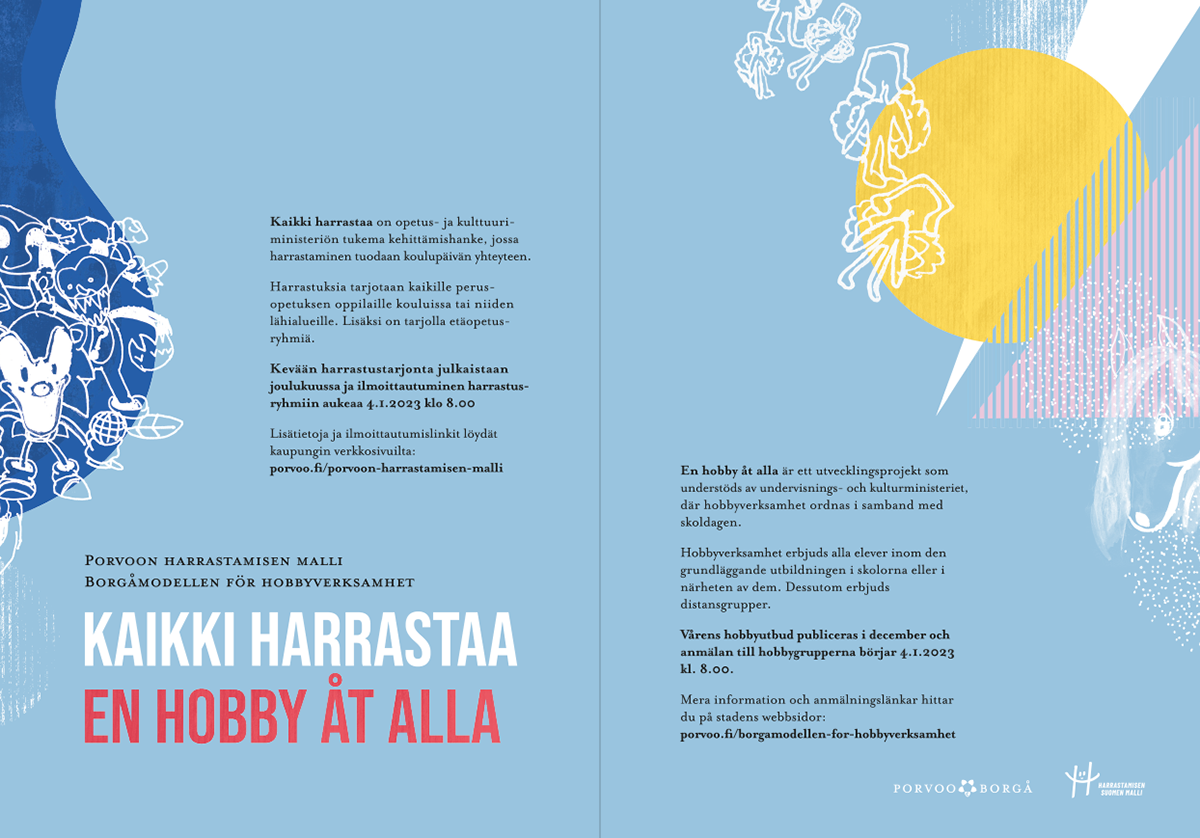 two-page pale blue ad to promote leisure activities