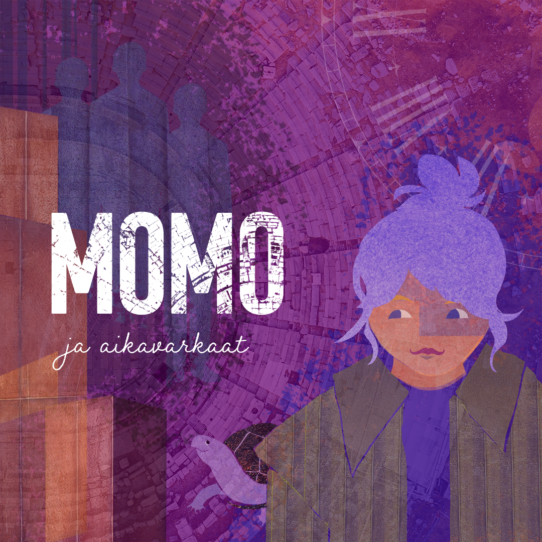 Momo ja aikavarkaat -esityksen markkinointimateriaalia