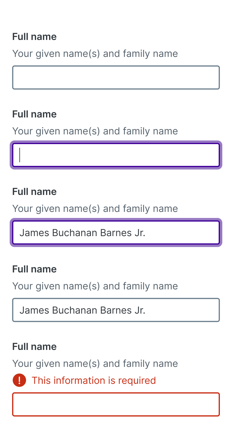 An image of all the different text input types we designed for our web platform