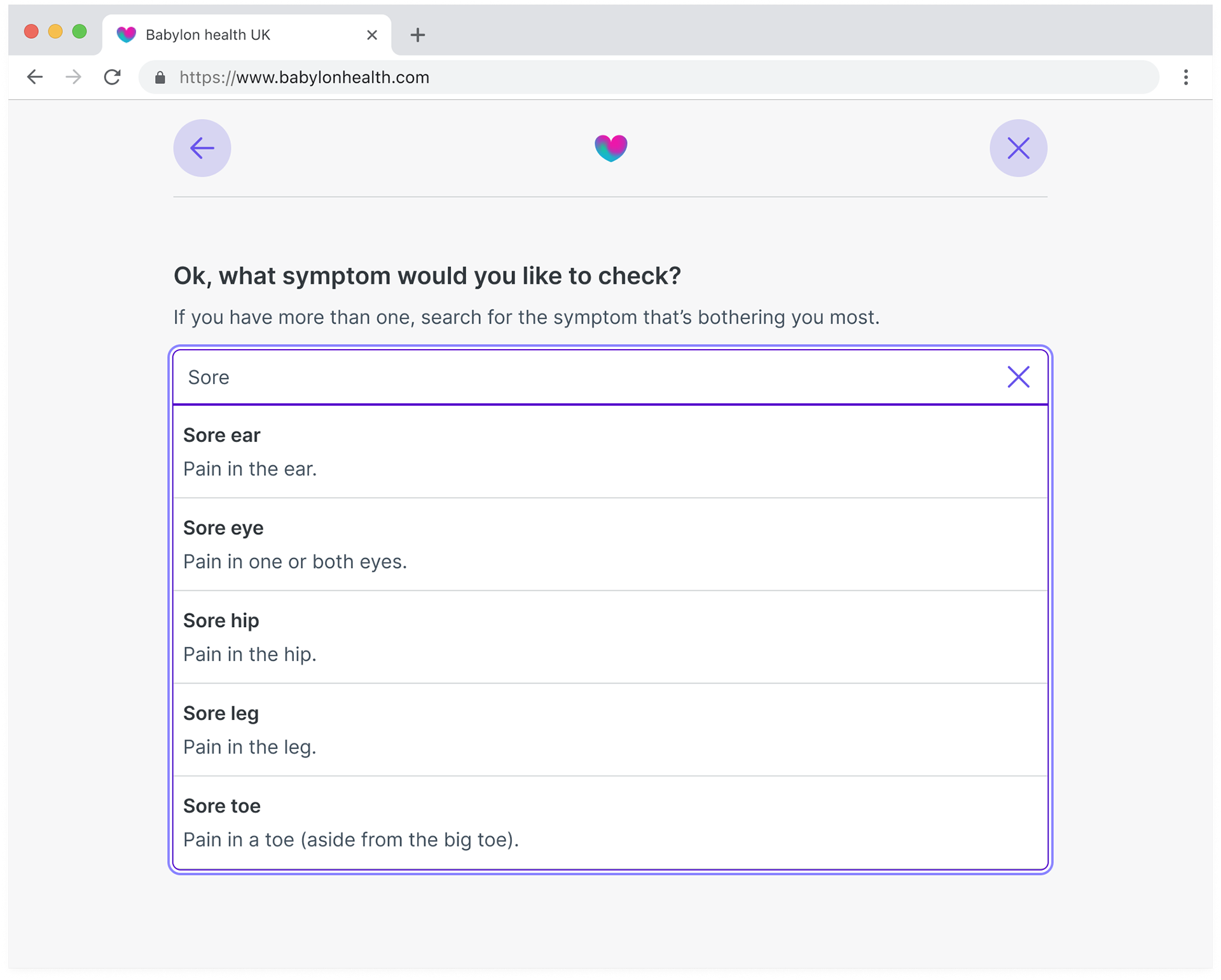 Image shows the auto suggest screen for desktop with a list of result options based on the search for ’Sore’