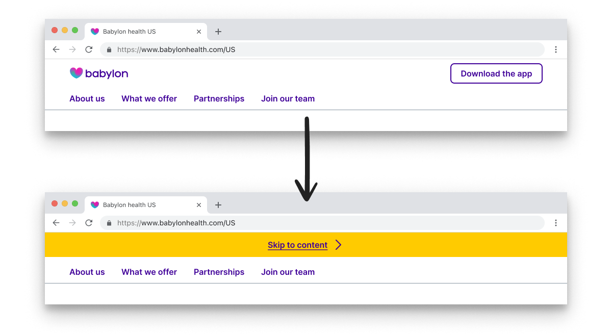 Example of the the skip navigation link component