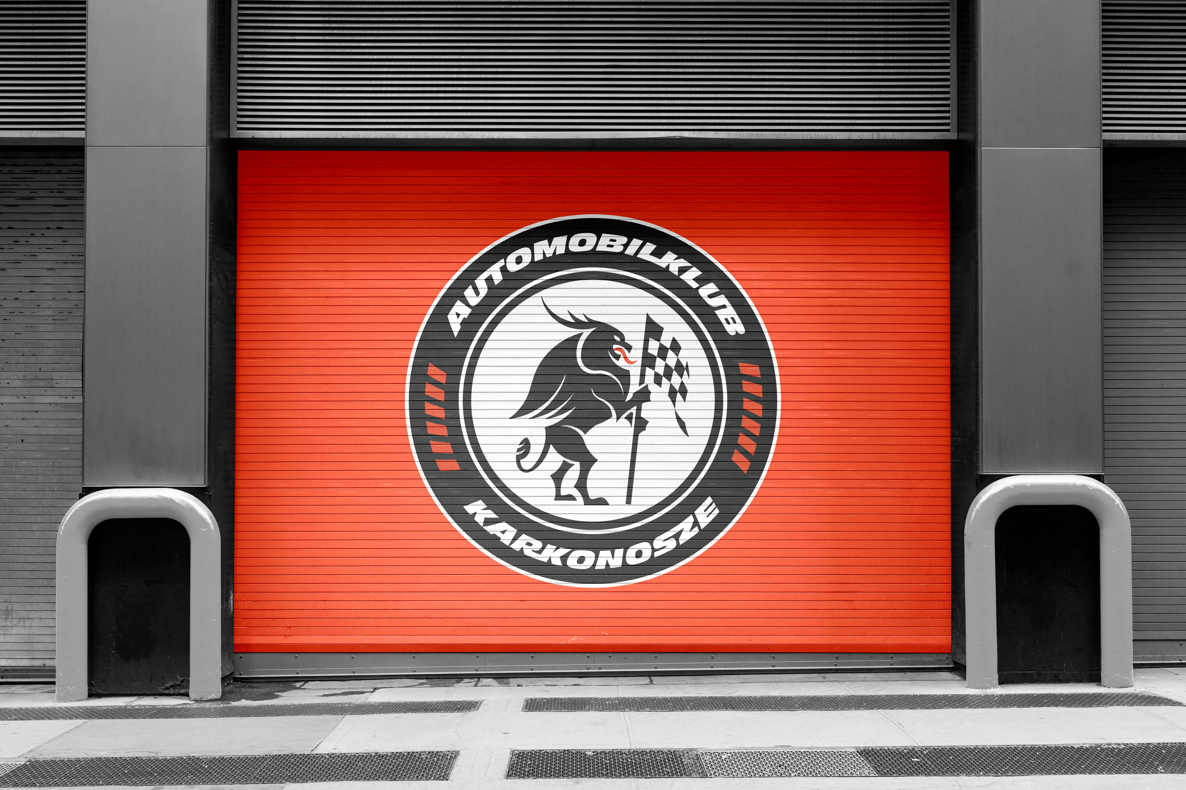 Automobilklub Karkonosze rally club logo on the fron roll-ups mockup