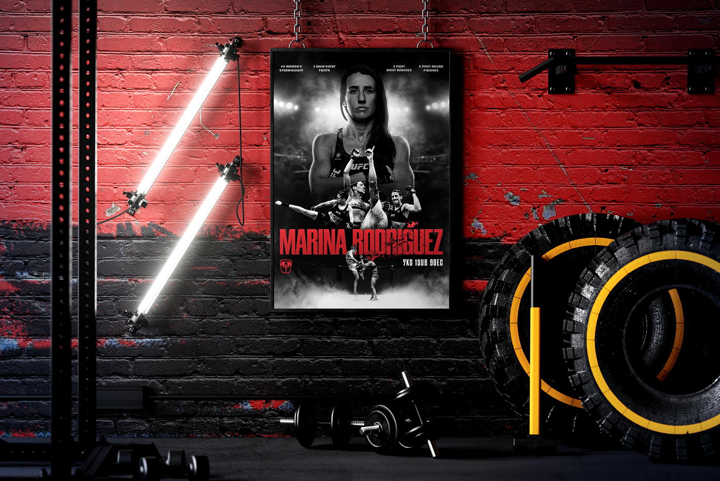 Marina Rodriguez poster on the gym wall mockup