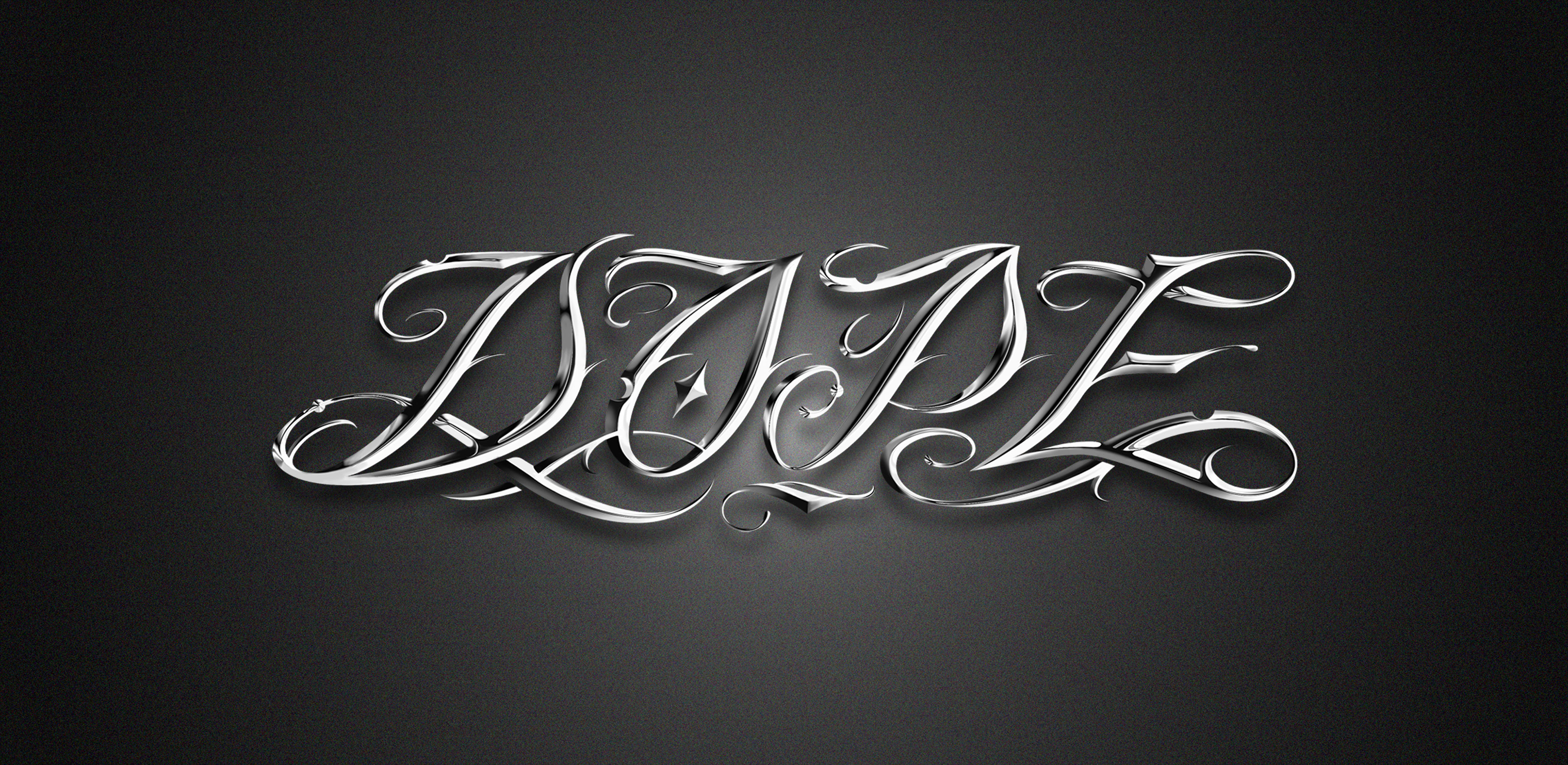 Chrome hand lettering logo on the black background
