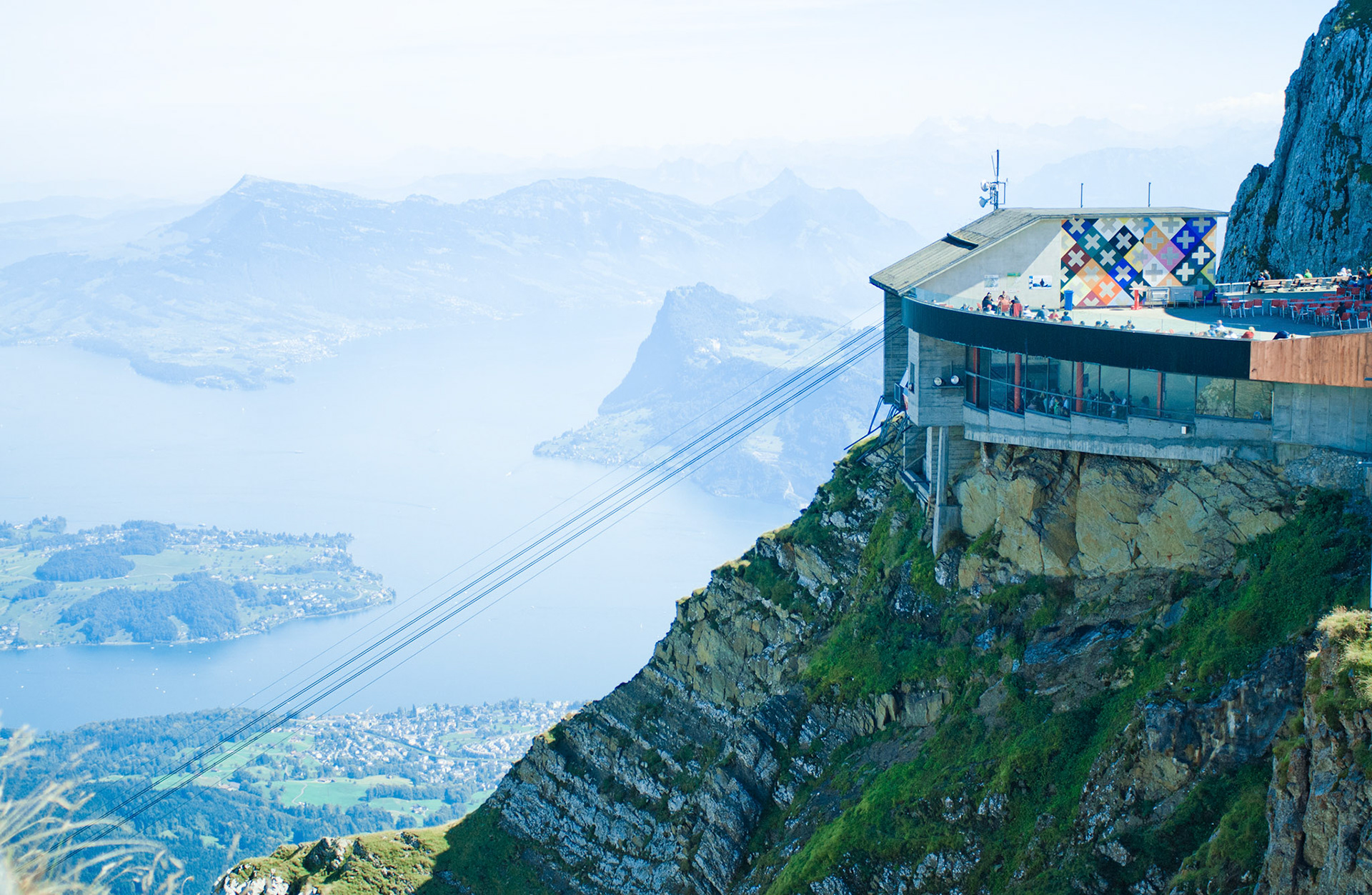 LUCERNE, SWITZERLAND - SEPTEMBER 11:  A view from the mountain Pilatus on September 11, 2011 in Switzerland. The top (2,128 m) can be reached the whole year with aerial cableways from Kriens.