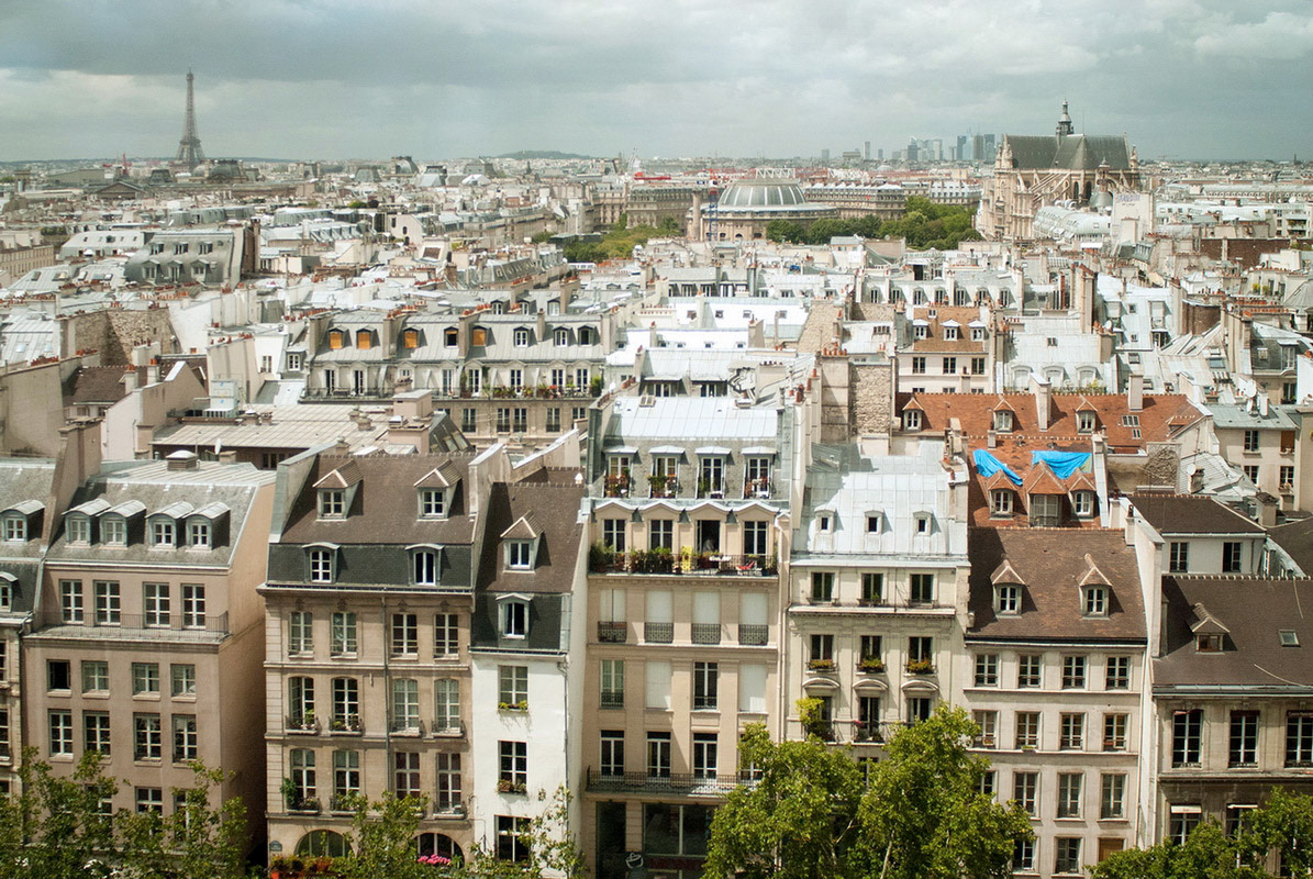 Aerial view over Paris from the Centre Georges Pompidou, France