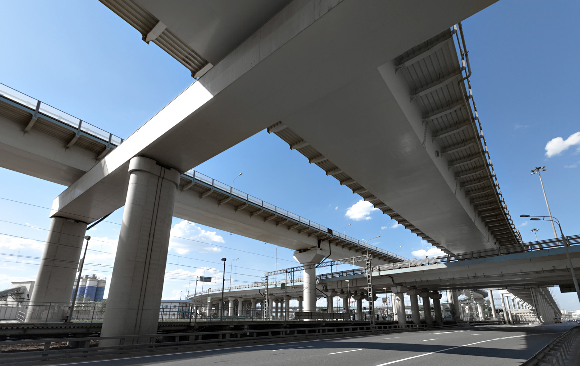 Traffic intersectionthe Third Ring Road in Moscow near the business district Moscow-City, Russia