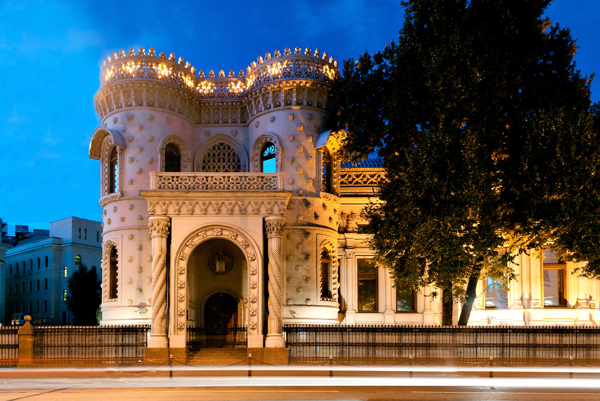 Arseny Morozov's mansion at night in Moscow, Russia