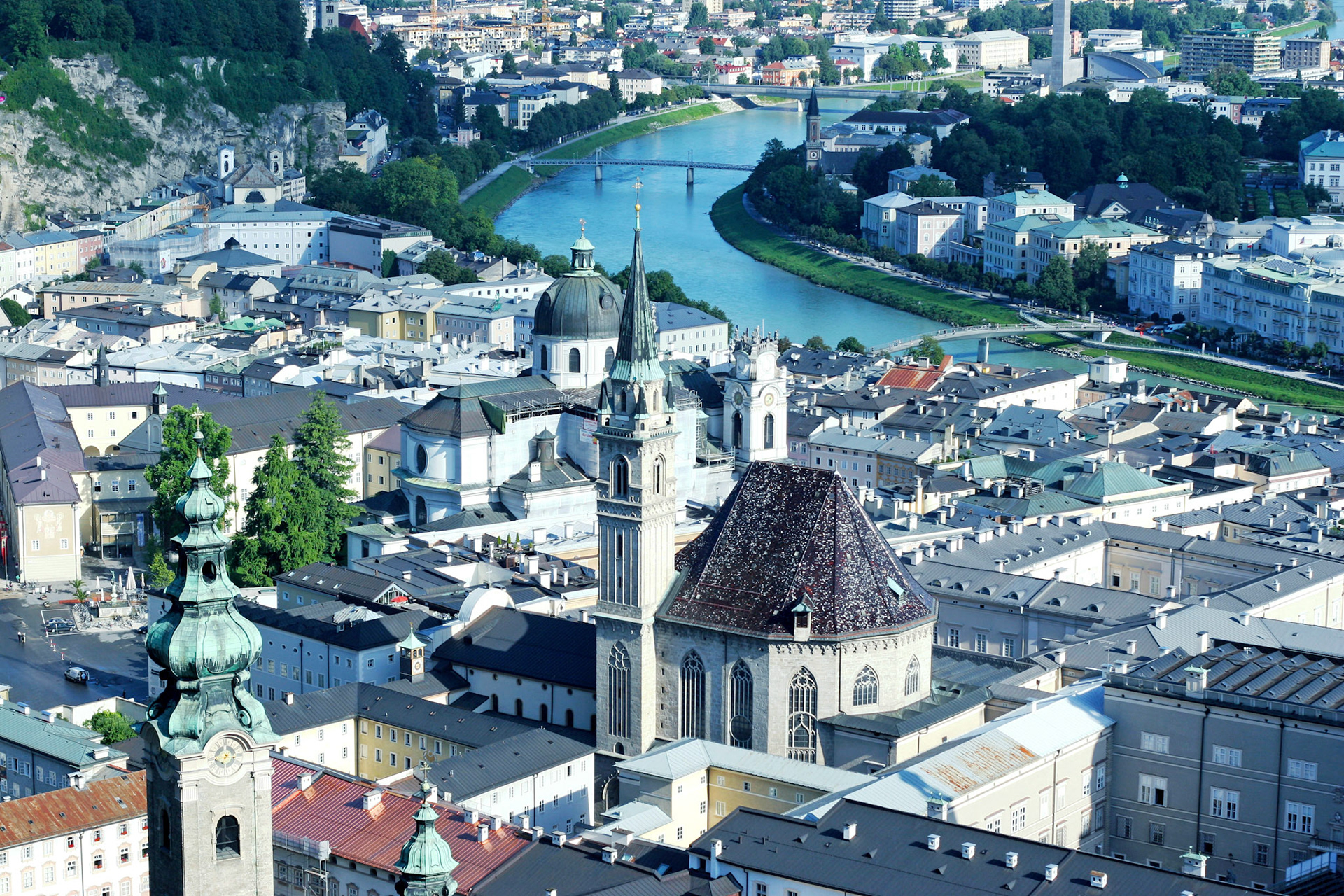 View over old town in Salzburg from Hohensalzburg castle, Austria