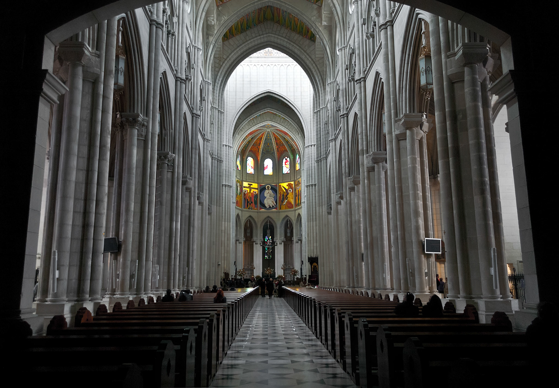 MADRID - APRIL 29: Interior of the Cathedral of Almudena on April 29, 2012 in Madrid. The cathedral was not completed until 1993, when it was consecrated by Pope John Paul II.