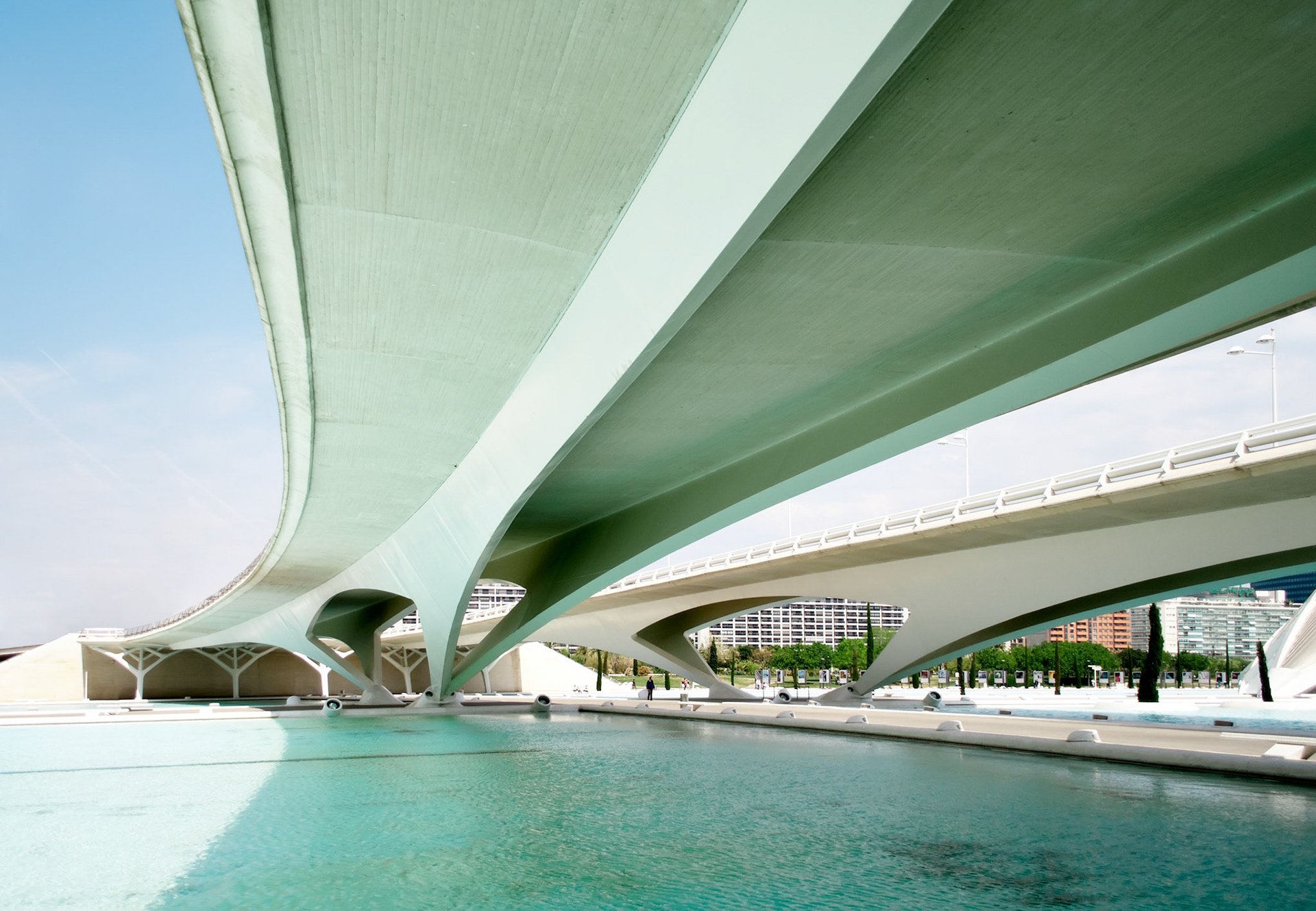 VALENCIA, SPAIN - APRIL 28: Futuristic overpass in the City of Arts and Sciences on April 28, 2012 in Valencia. The City of Arts and Sciences is a cultural and architectural complex in the city of Valencia,