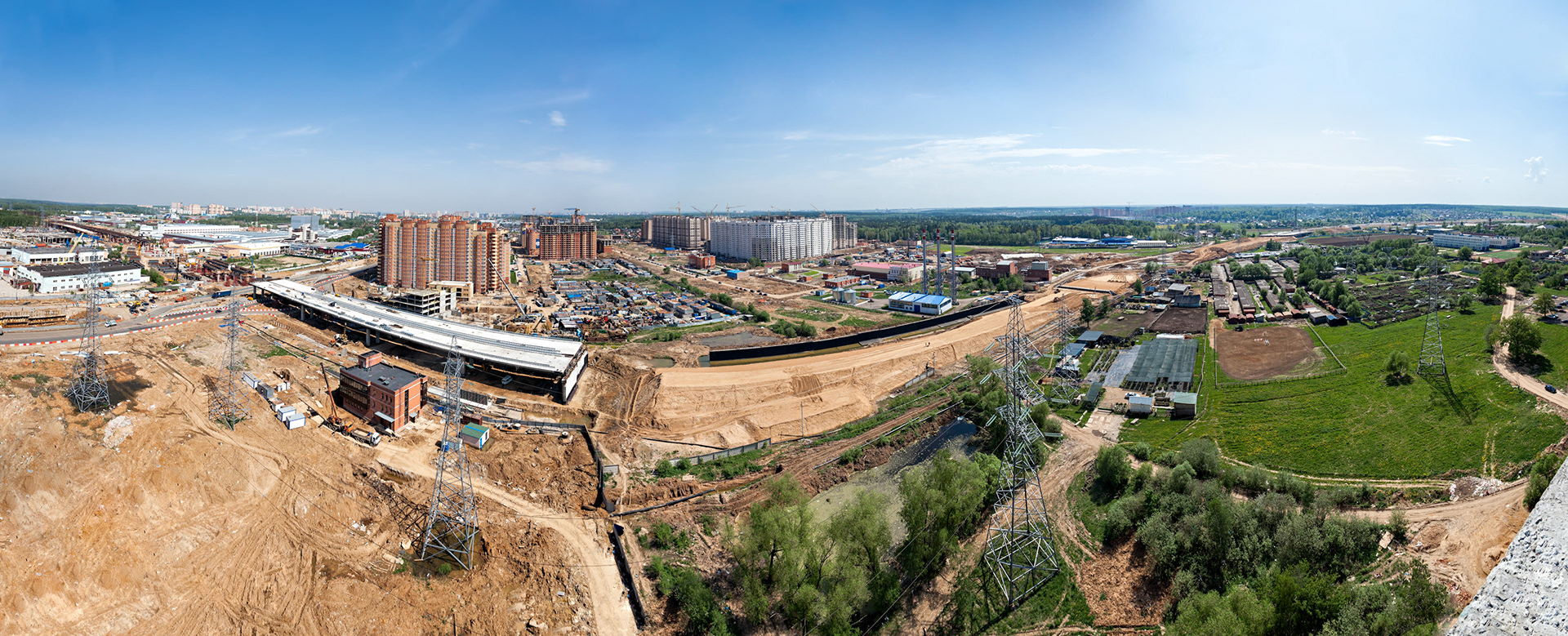 Aerial view of the highway construction site in Odintsovo, Russia