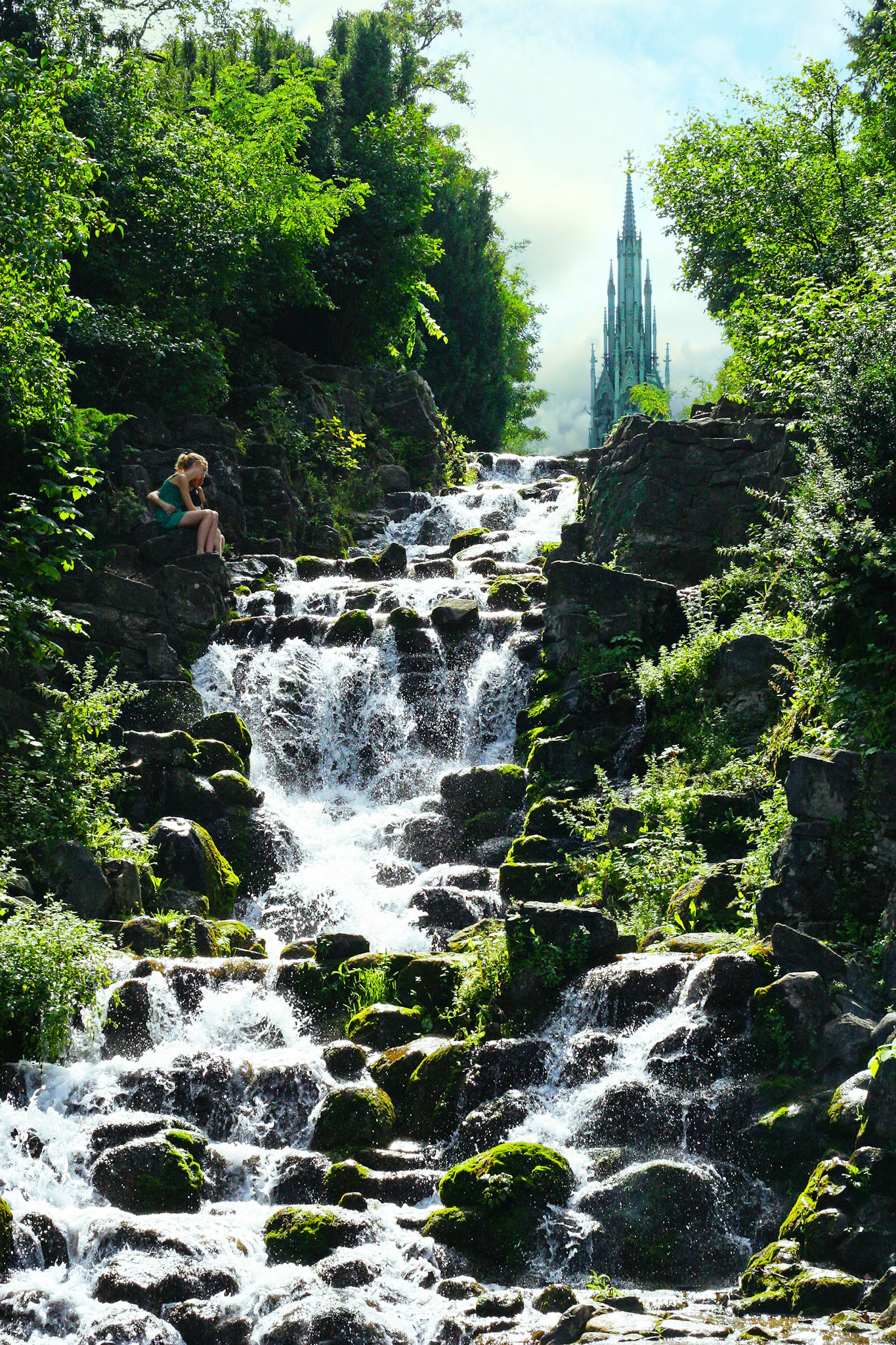 Waterfall in one of the Berlin's park, Germany