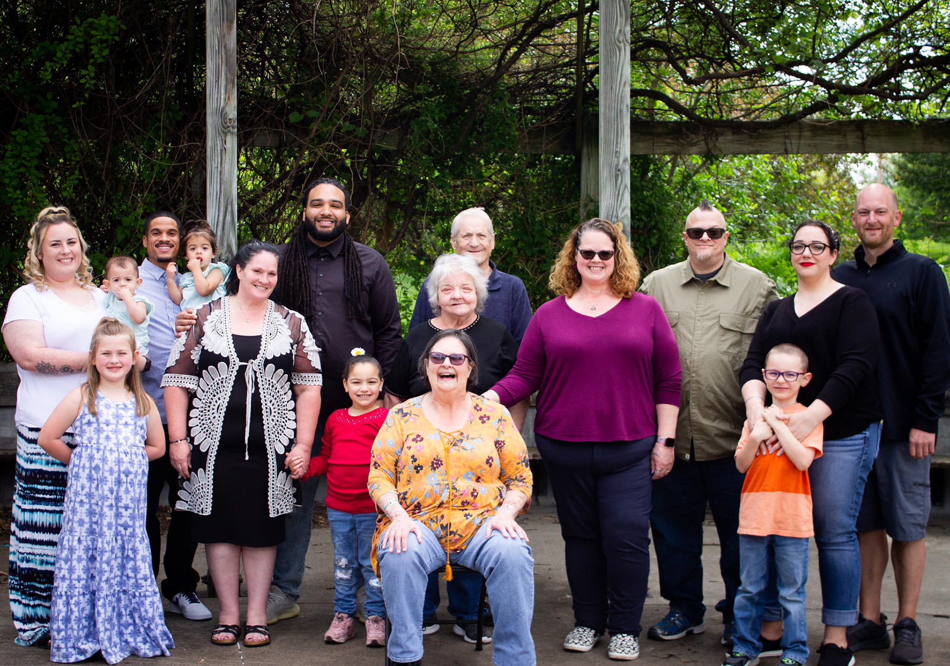 On the right is my extended family surrounding my mother (seated) and father (standing behind his new wife just behind her).
