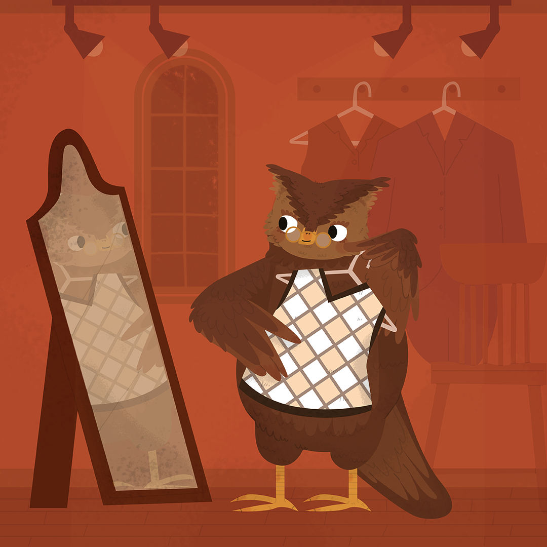 Day 15: Owl Professor Elmer is incredibly particular about his vests. They’re the only article of clothing he can wear due to his large wings. This is why he is Pat’s #1 customer. Pat can either whip a vest up from scratch, or tailor one that Elmer finds while he’s antique shopping. This particular number was from his latest escapade, they just don’t make wool vests like they used to!