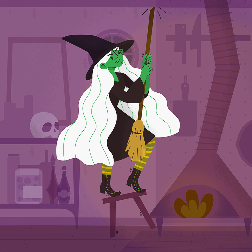 Day 1: Witch  Moving out was something Fiona was very excited about, having her own space to hang out with her cat Matilda and practice her witchcraft was a dream come true. Unfortunately the deal she got on her apartment came with a price, her neighbors are so rude! How can someone be so noisy? They’ll rue being so inconsiderate. For now hitting the ceiling with her broom seems to work...sometimes.