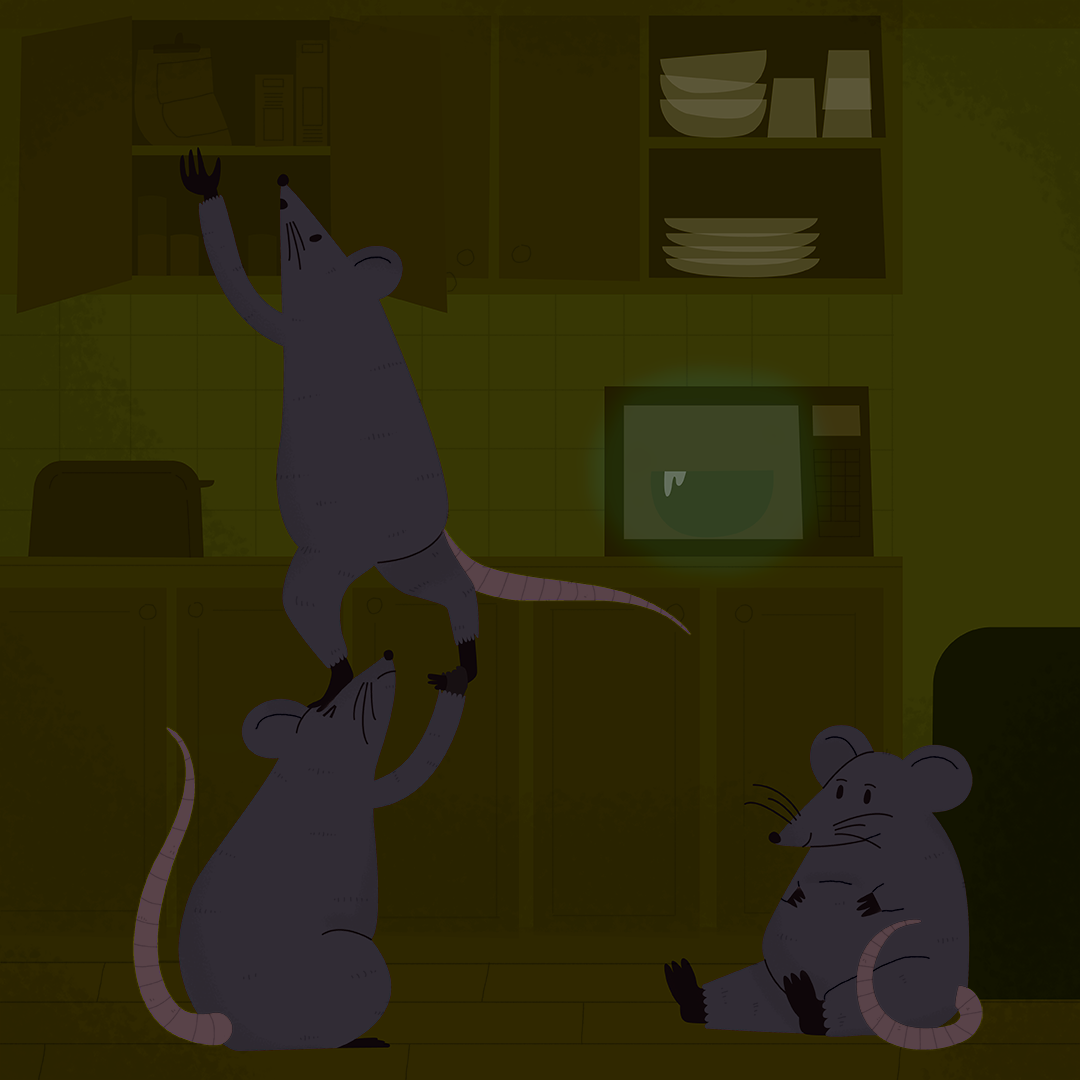 Day 18: Rats Stanley, Chet, and Billy are hard at work on snack duty. Billy is making sure the cheese dip is cooked perfectly while Stanley and Chet retrieve the chips from the cabinet. Terry always has to put them on the top shelf now because of superstition and it’s always so hard to reach. Small price to pay when your friend is the only one who pays for cable!