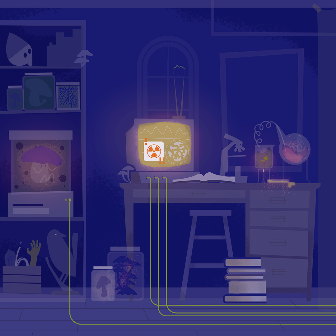 Day 5: Laboratory I guess this explains something, but also leaves more questions than it resolved. Does this mean the mushroom is radioactive? Because it definitely looks like the mushroom is radioactive. Doc should know better than to leave experiments unsupervised, also can we mention he’s literally growing a life form in a tube?