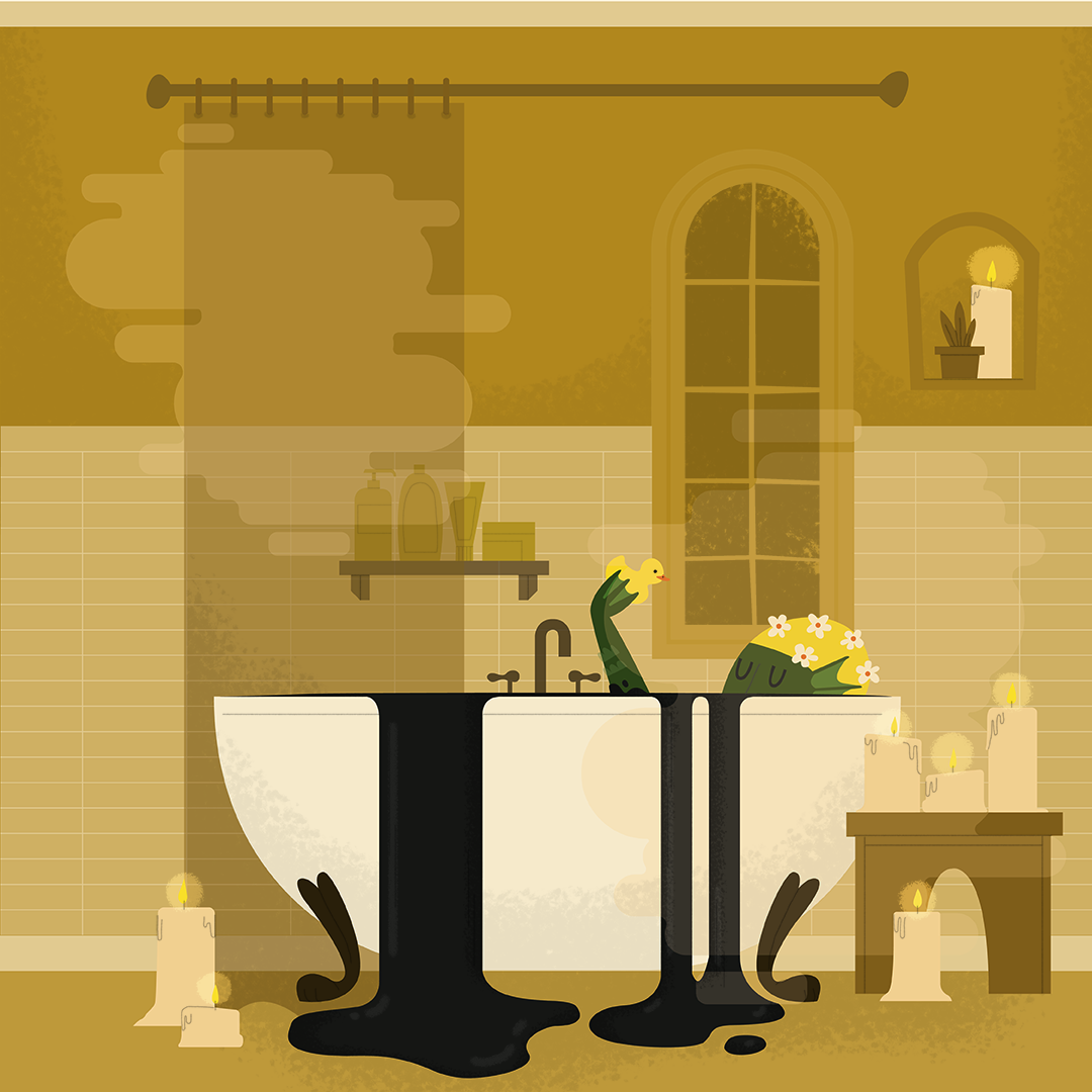 Day 10: Lagoon Creature Larry promised Felix it was just a new bath bomb he got from Lush. I guess this is what you get when you offer to let a swamp creature crash with you while they’re visiting the city 