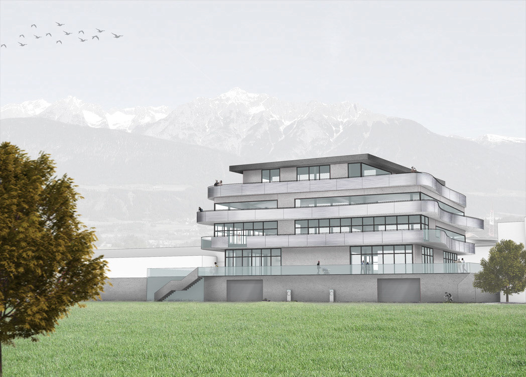 Illustrierte perspektivische Ansicht Bürogebäude 