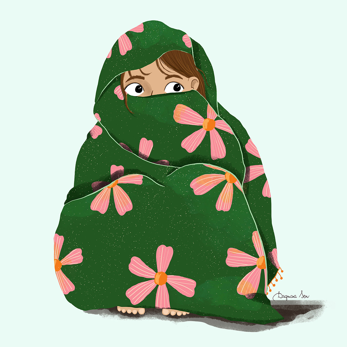 dziewczyna owinięta kocem - ilustracja