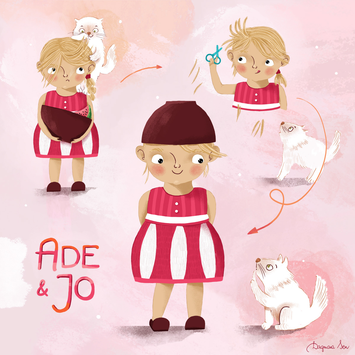 projekt postaci - dziewczynka z kotem