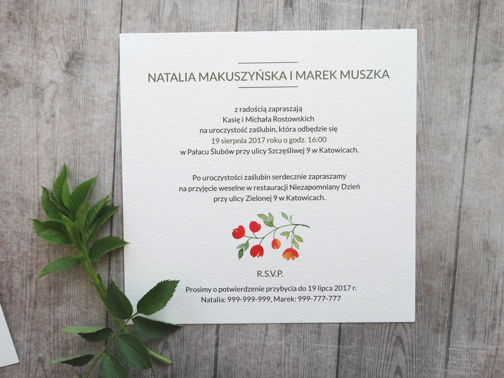 CZERWONE KWIATY - zaproszenia ślubne