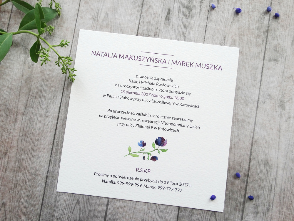 GRANATOWE KWIATY - zaproszenia ślubne