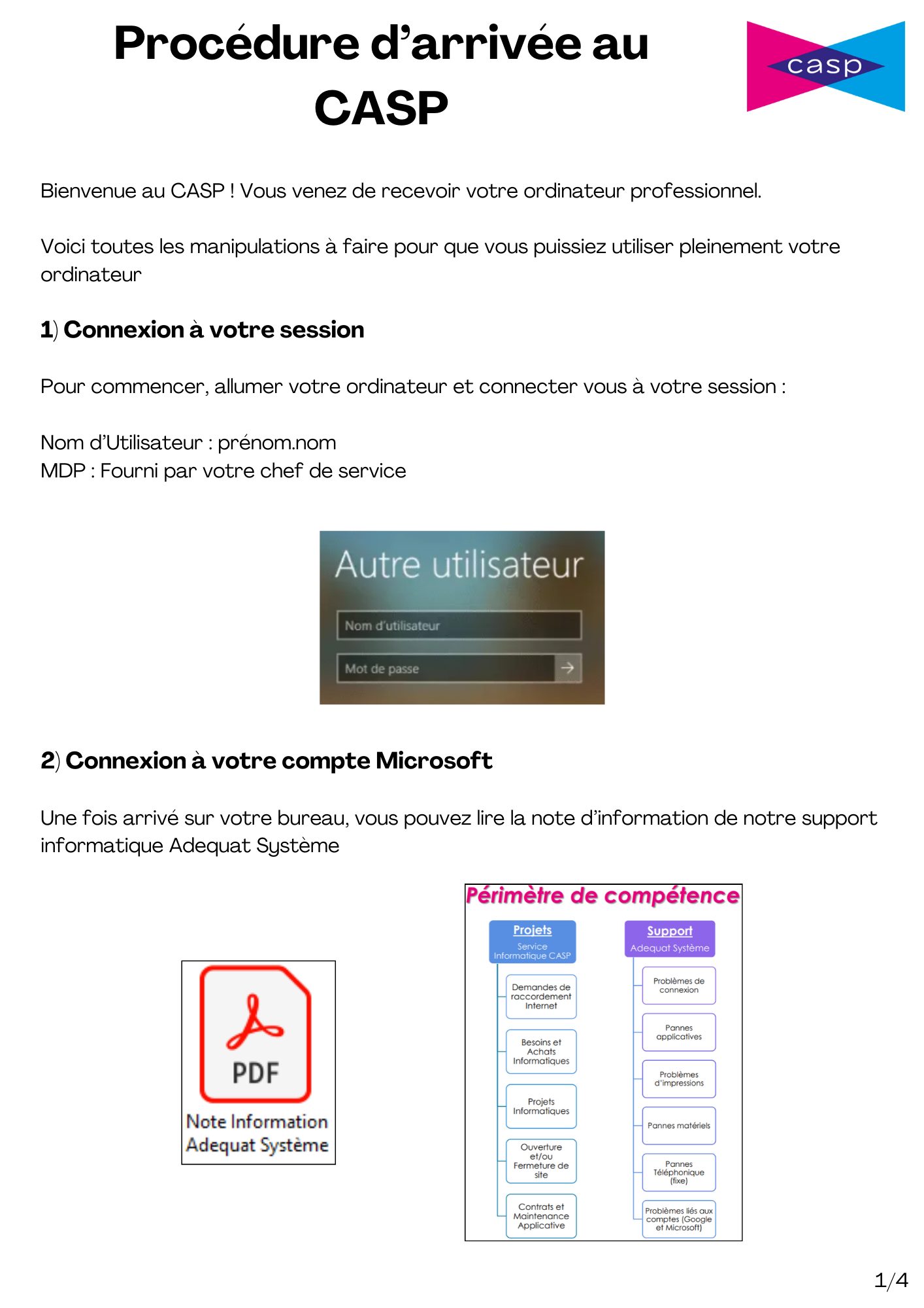 Procédure d'arrivée d'un employé au CASP