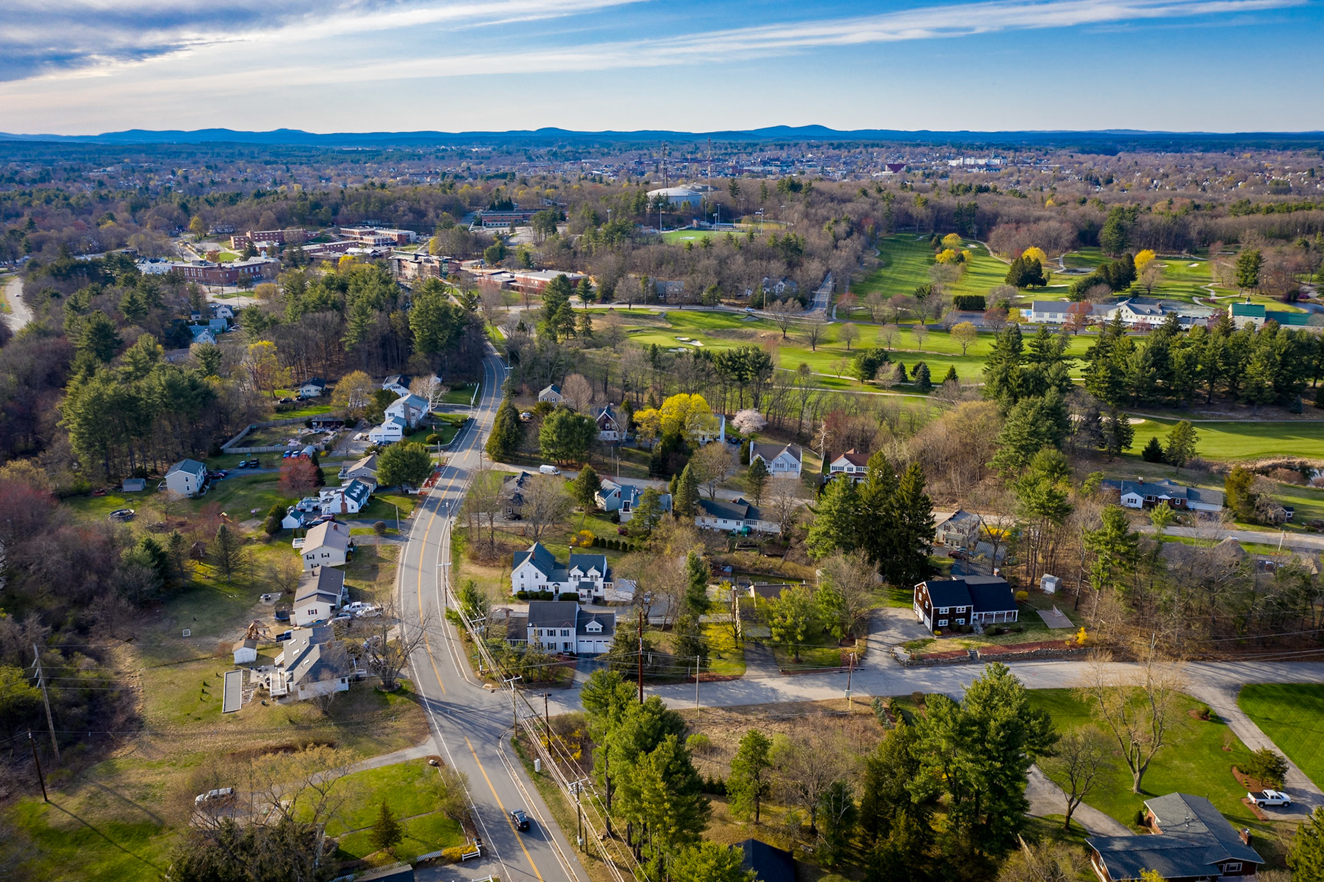 Main Street south of Nashua Country Club and Rivier University