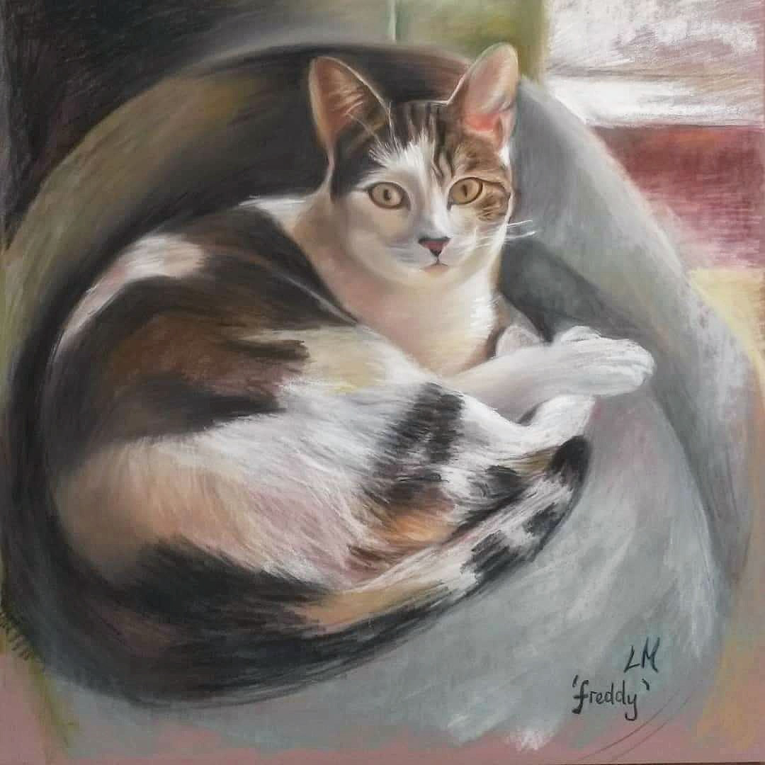 Cat painted in soft pastel