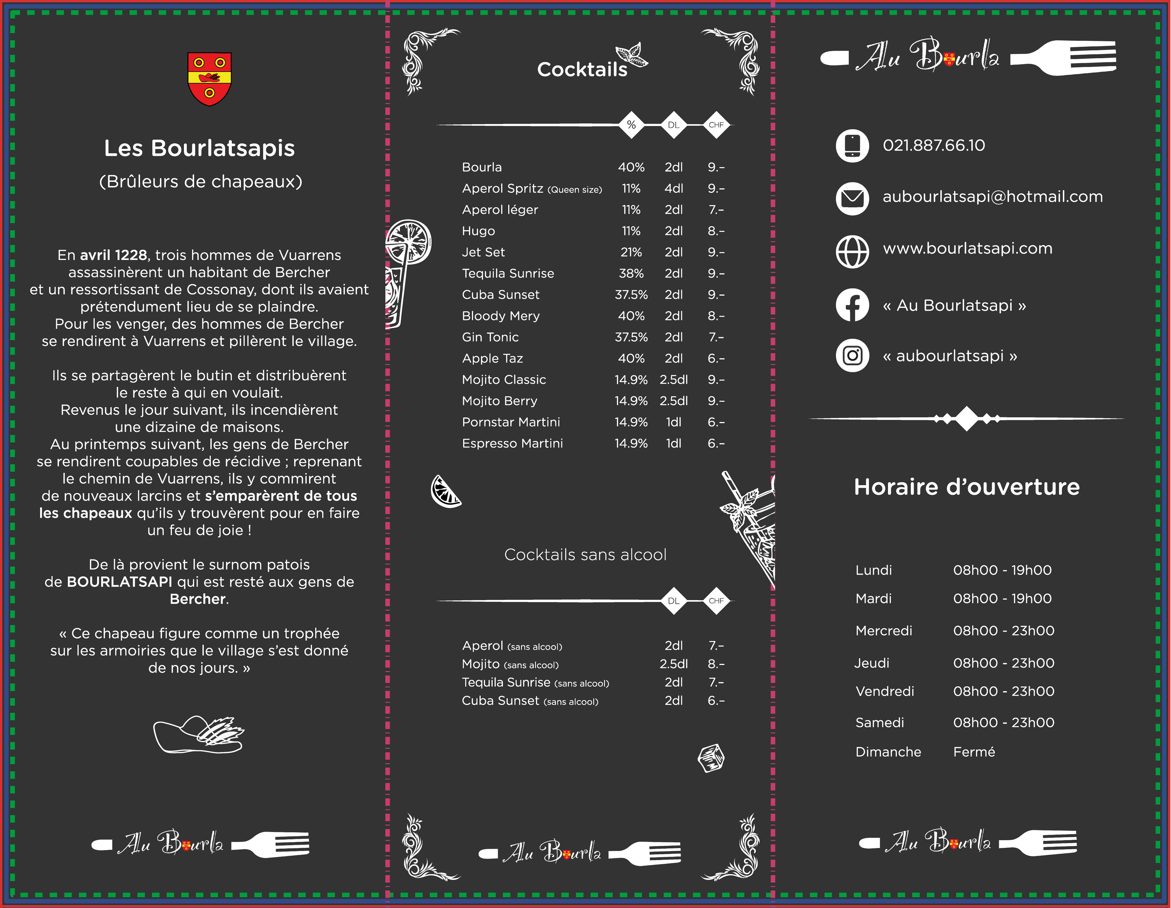 Fichier d'impression pour une carte des boissons / Druckfertige Datei für die Getränkekarte