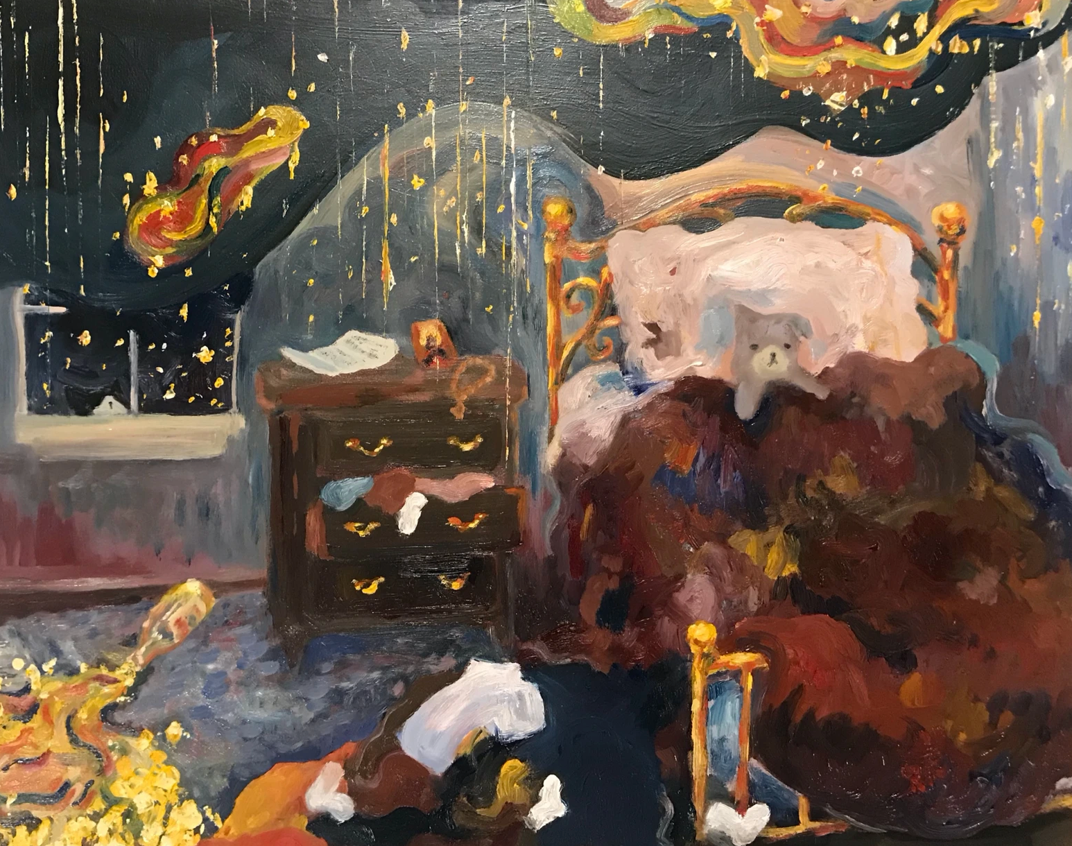 "bedhead," oil on panel
