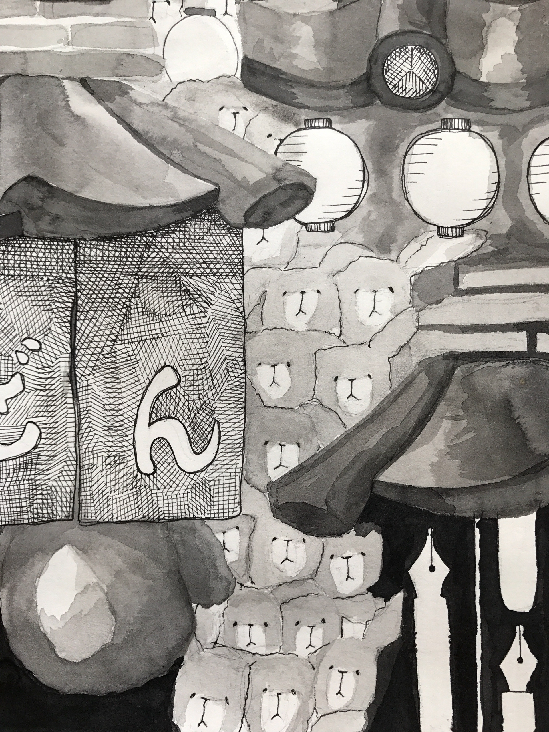 detail of "rabbit alley," pen & ink