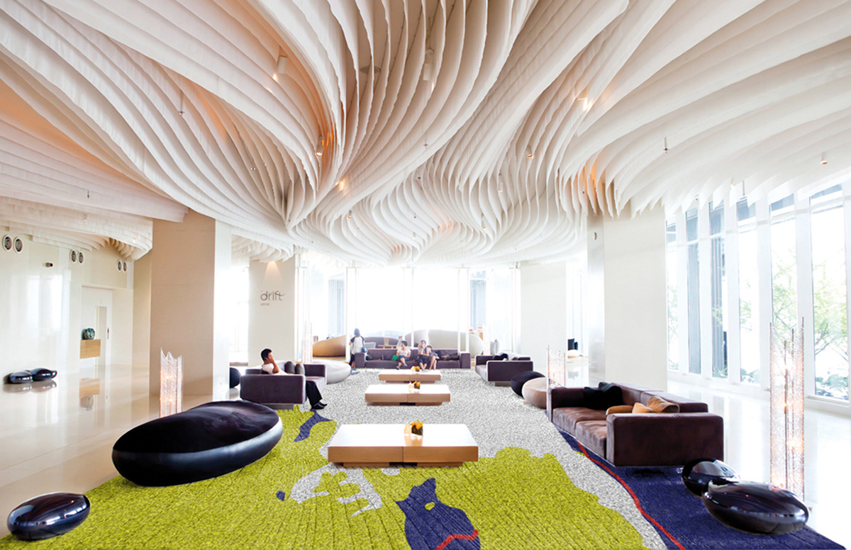 Rendering of Melting Point rug in a public space. Background image provided by architectureartdesigns.com.