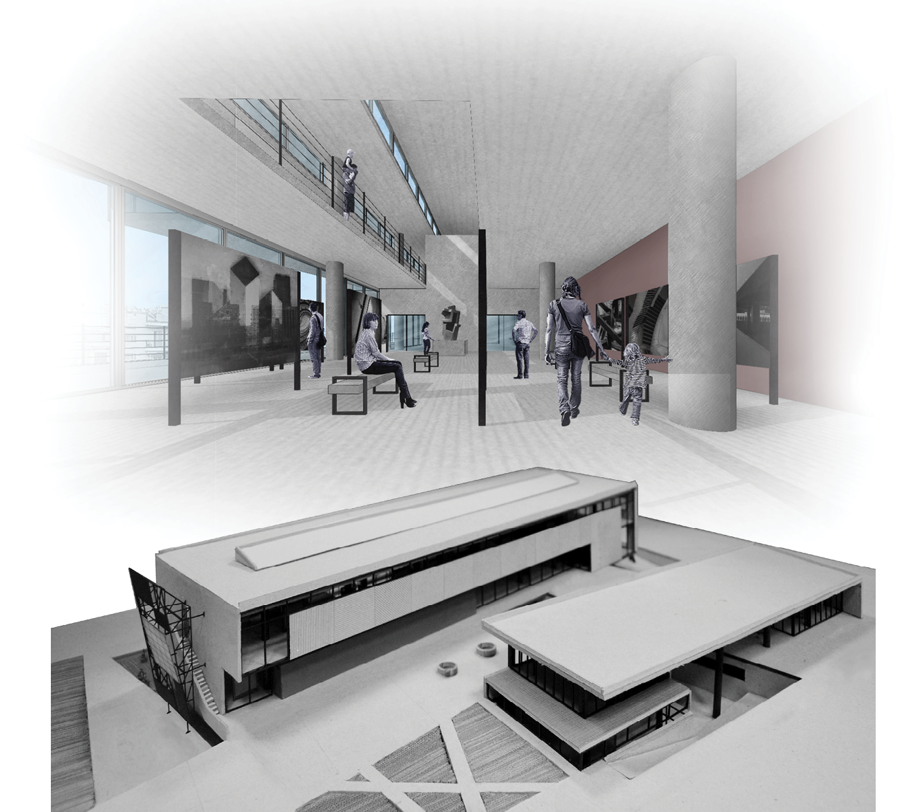 Interior view & model, scale 1:100