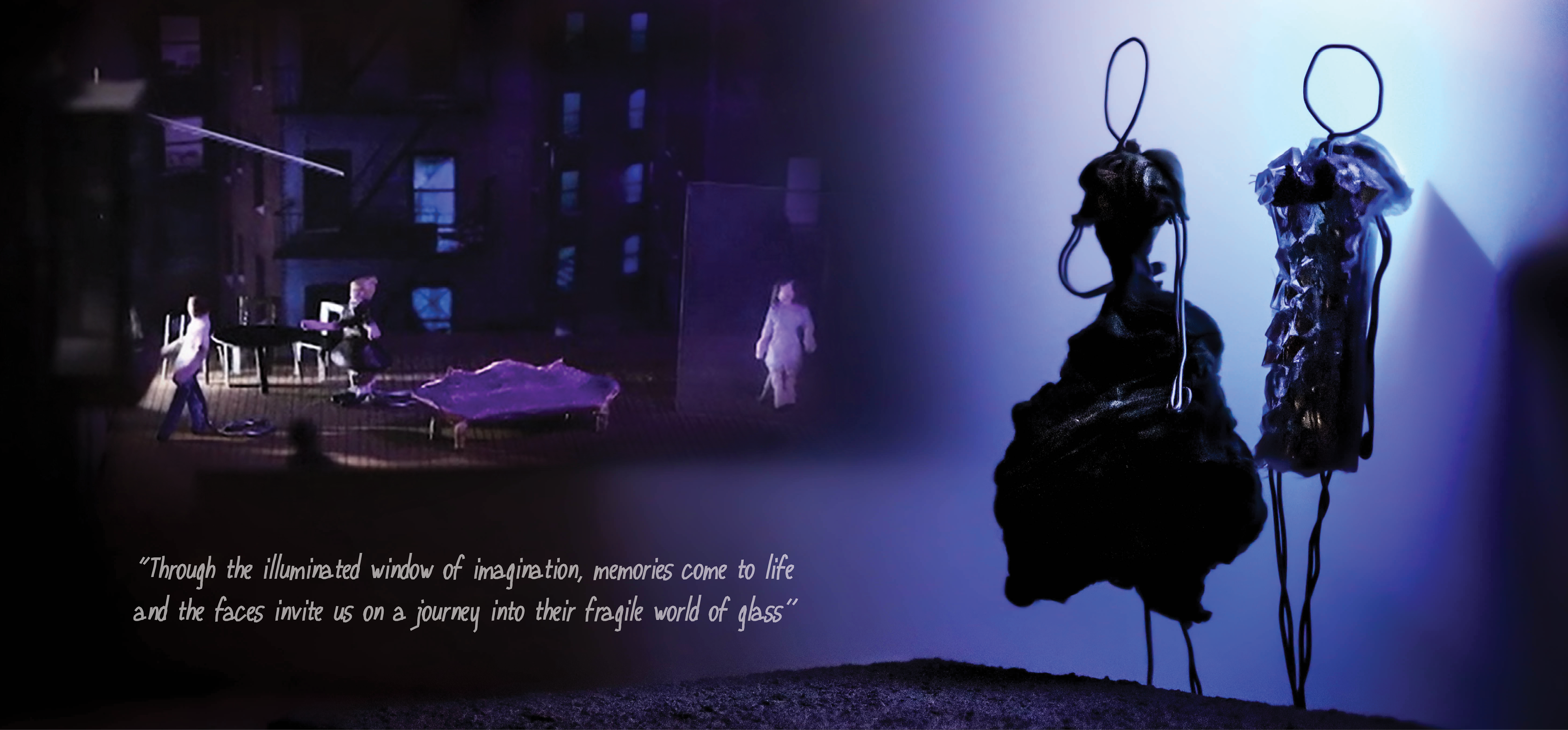 Model box, scale 1:50 and Costumes - 3D Sketches for Amanda and Laura