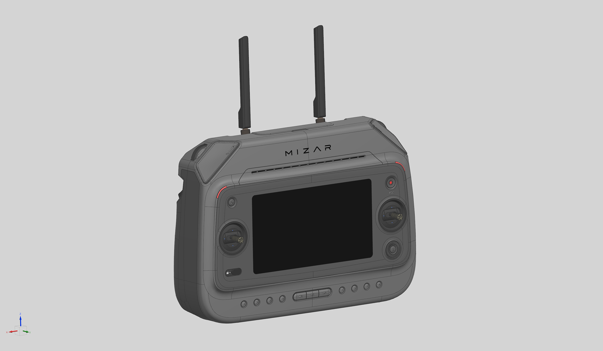 3D CAD model developed to evaluate the grip and control surface geometry