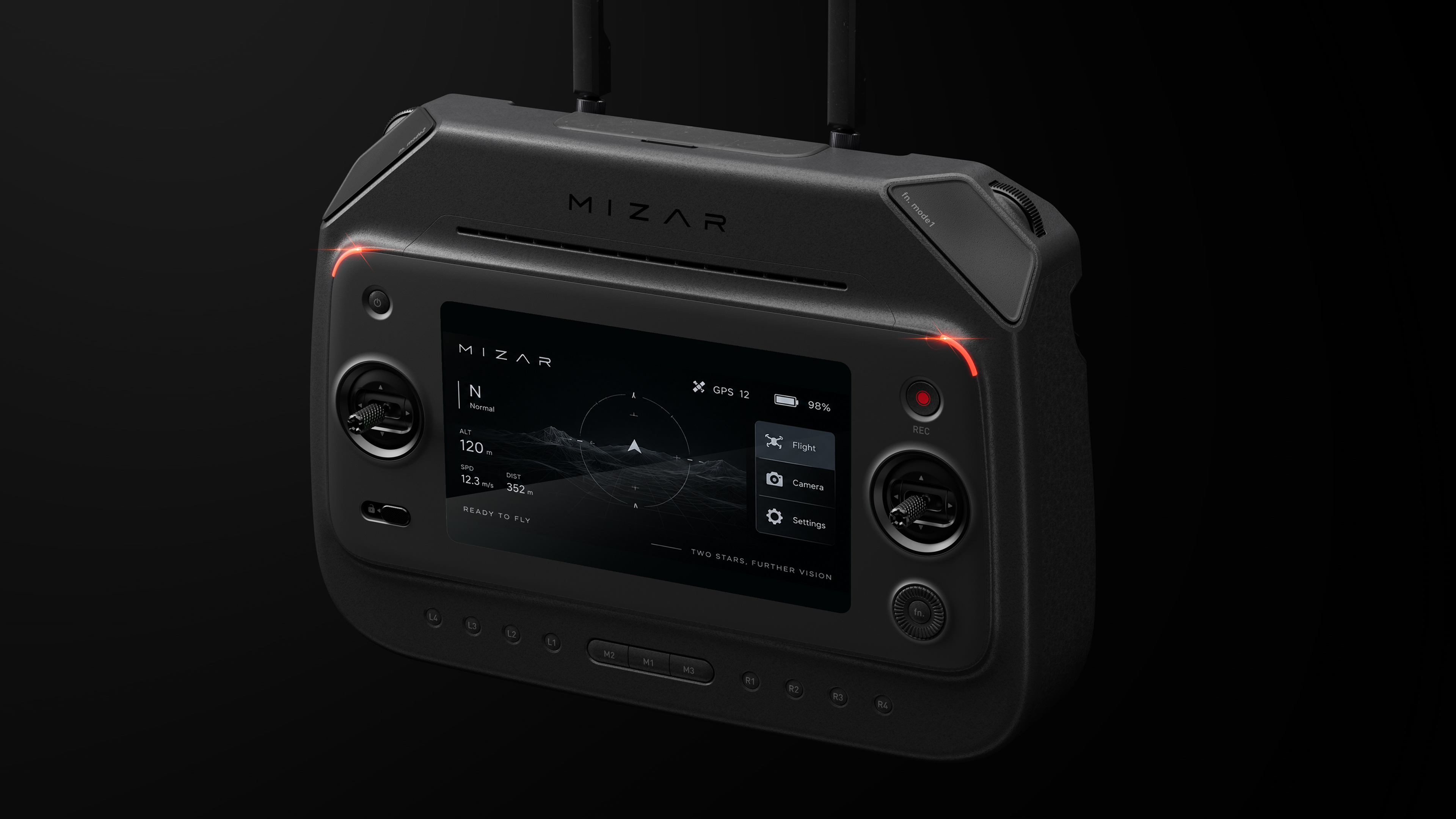 産業用ドローンコントローラー MIZAR CRS-1のクオータービューCGレンダリング